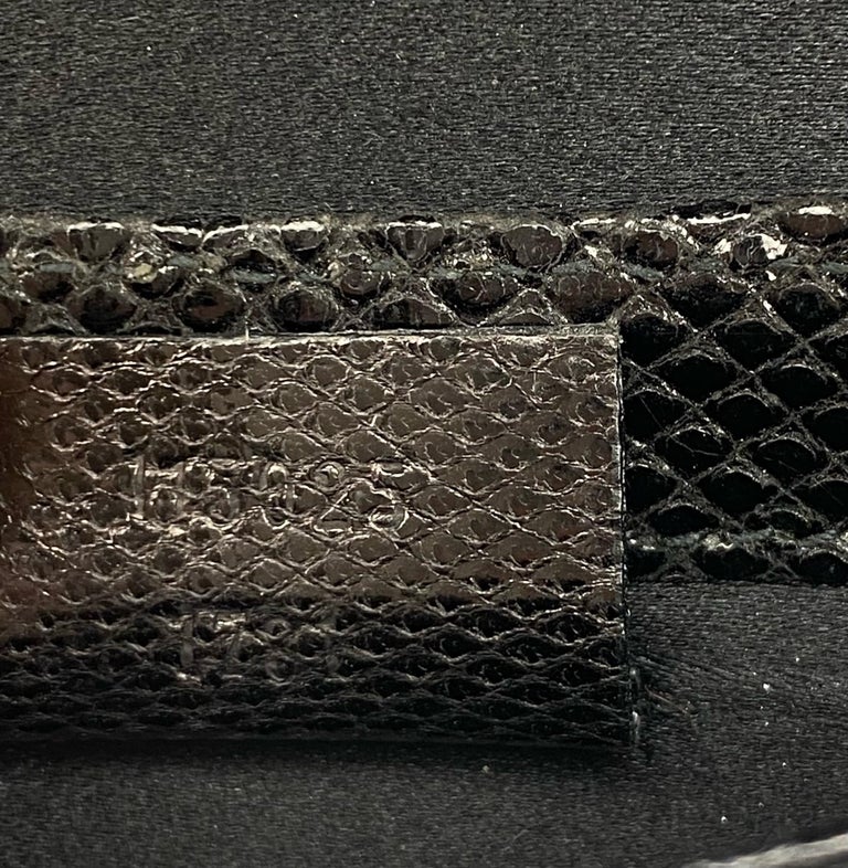 Gucci by Tom Ford Mini Reins Black Lizard Silk Satin Rhinestone Logo Thong Bag For Sale 2