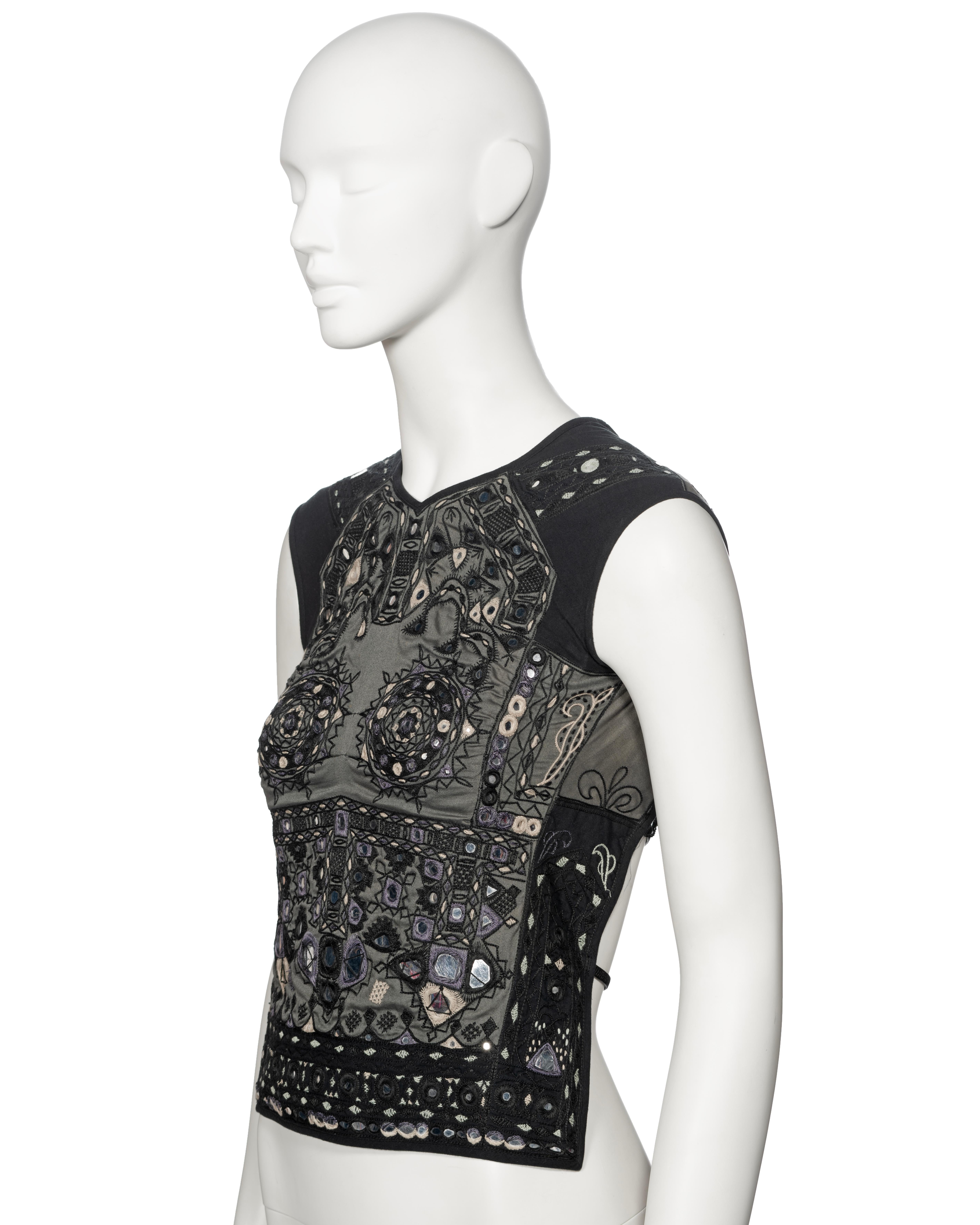 Gucci by Tom Ford Mirror-Embroidered Artisanal Backless Cotton Top, ss 1999 For Sale 6