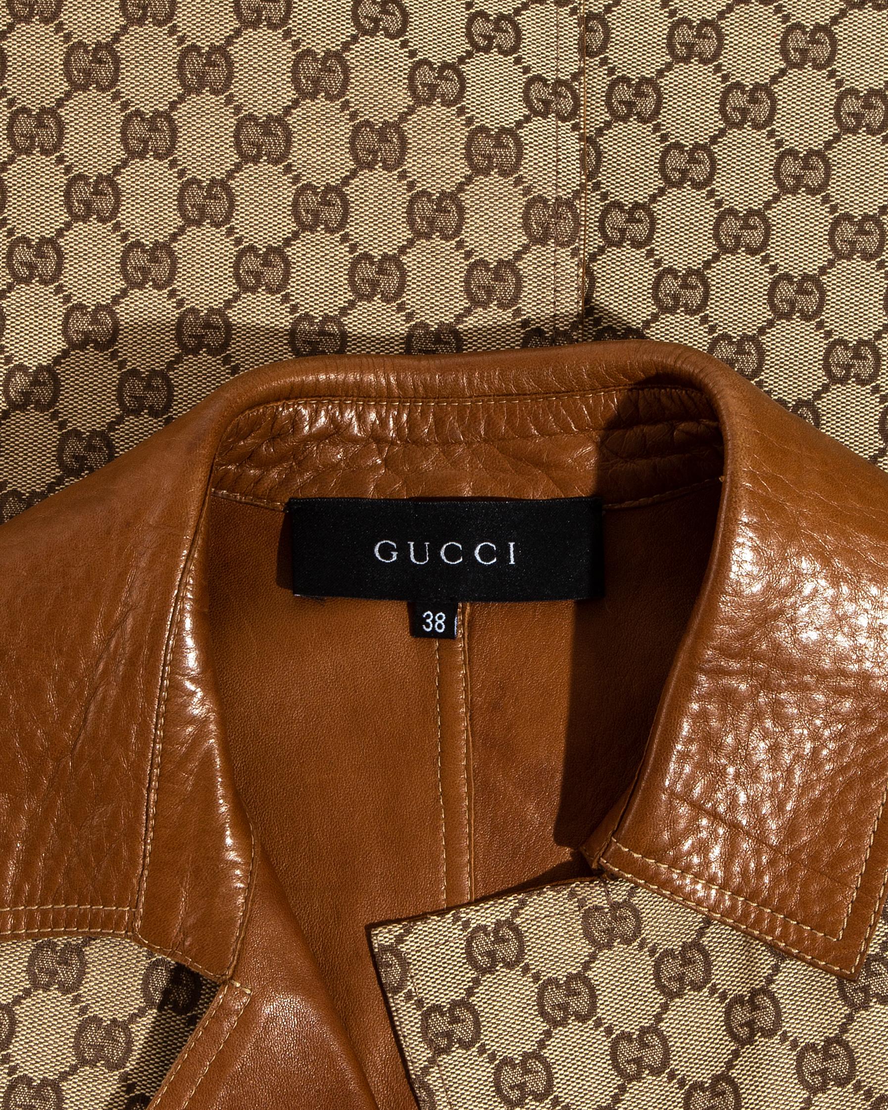 Costume pantalon Gucci by Tom Ford en toile et cuir avec monogramme, automne-hiver 2000 en vente 2