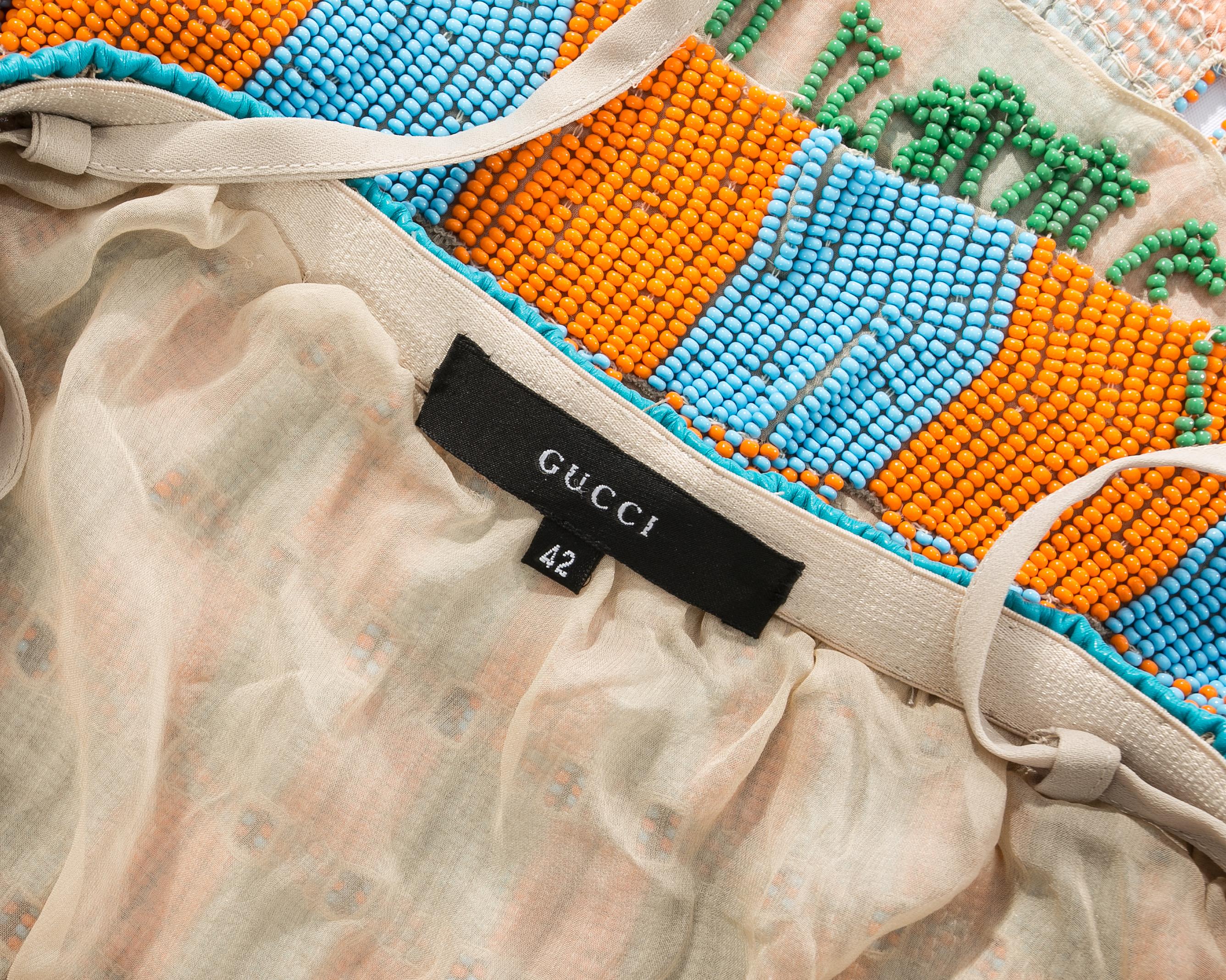 Gucci by Tom Ford orange and blue beaded fringed silk skirt, ss 1999 For Sale 5