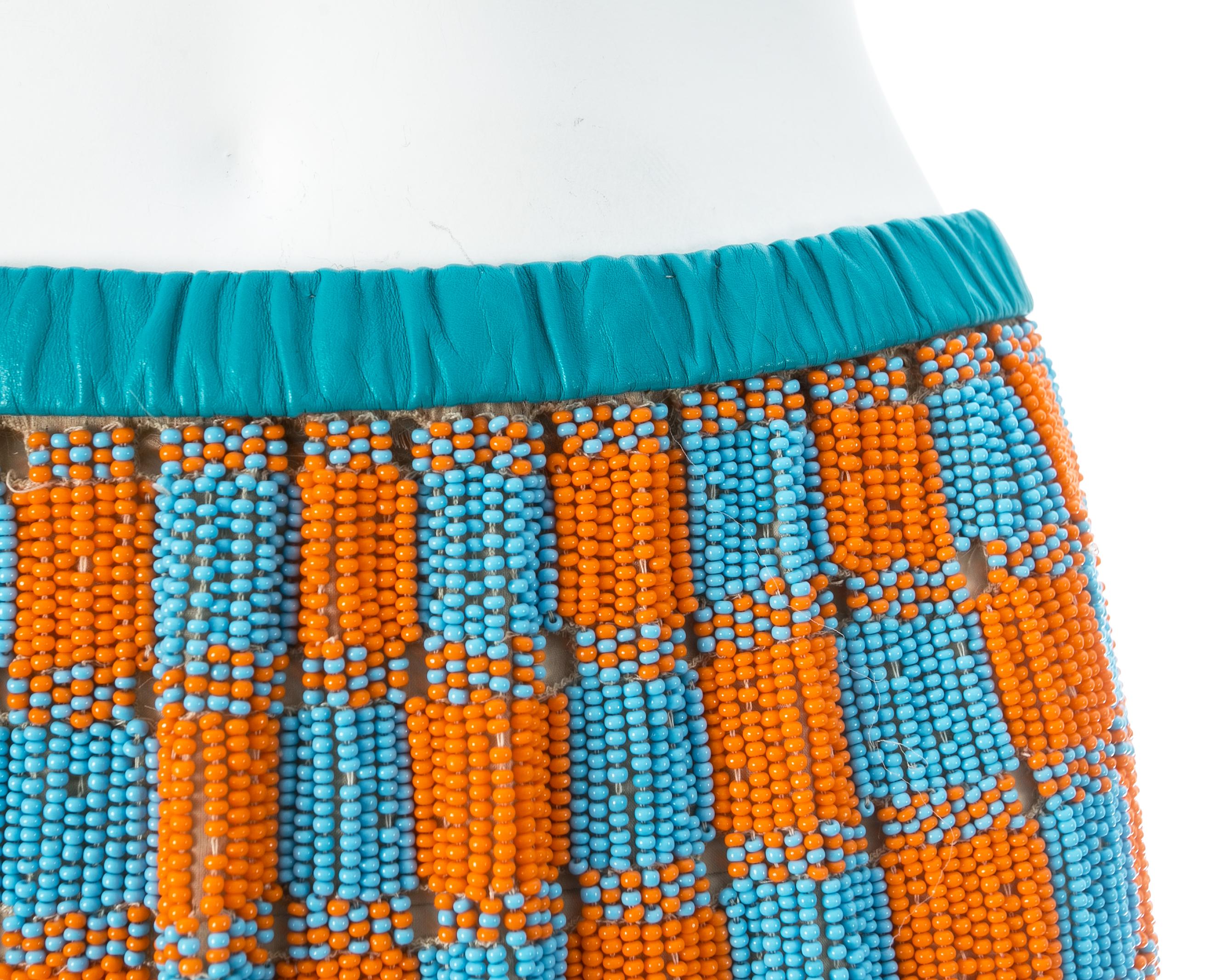 Women's Gucci by Tom Ford orange and blue beaded fringed silk skirt, ss 1999 For Sale
