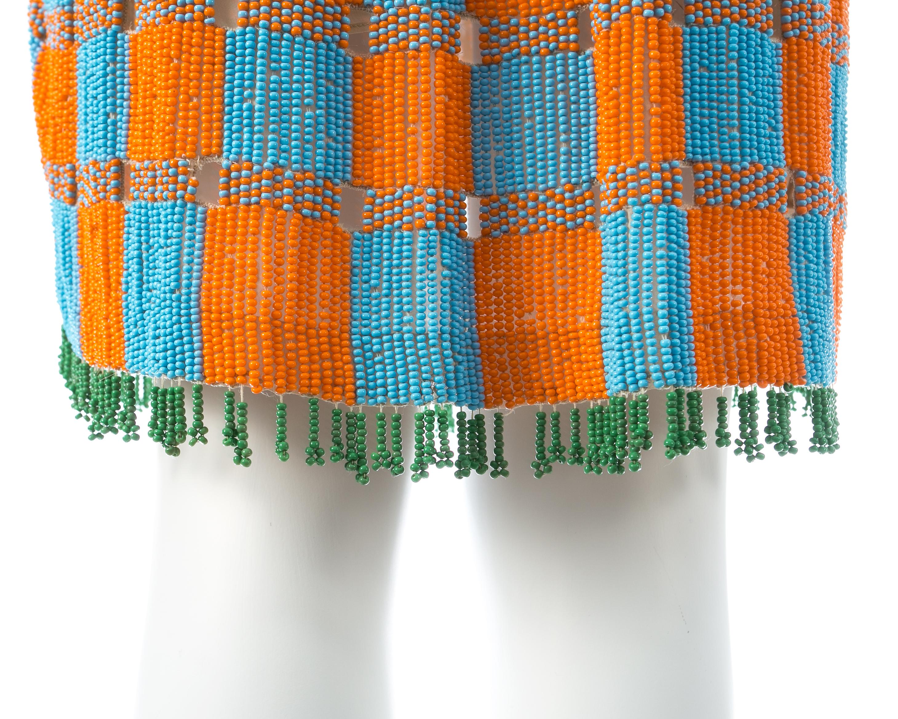 Gucci by Tom Ford orange and blue beaded fringed silk skirt, ss 1999 For Sale 4