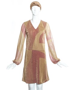 Gucci by Tom Ford pink and gold printed lurex dress with head scarf, fw 2000