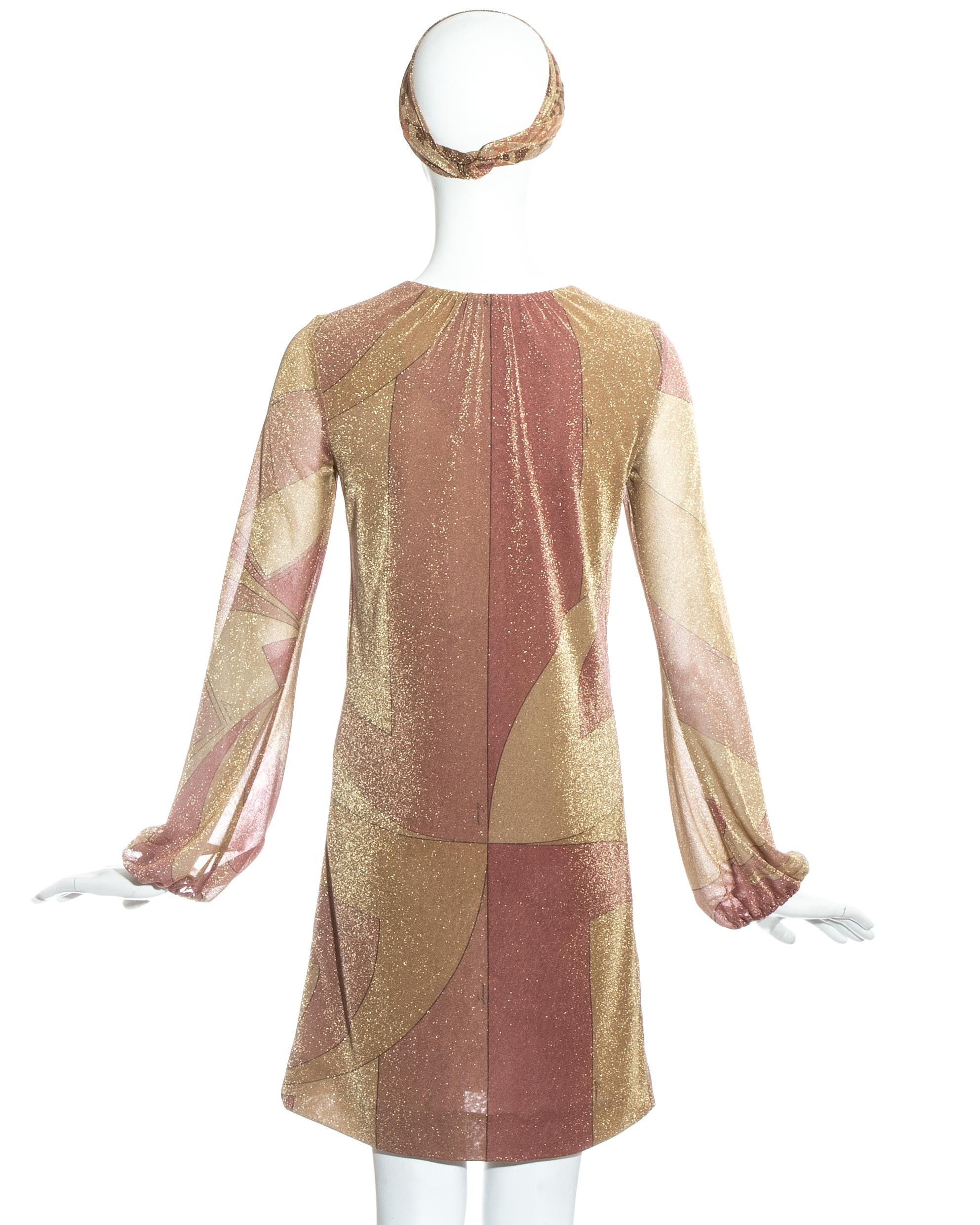 Gucci by Tom Ford pink and gold printed lurex dress with head scarf, fw 2000 In Excellent Condition For Sale In London, GB