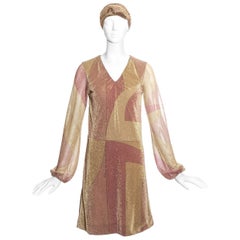 Gucci by Tom Ford pink and gold printed lurex dress with head scarf, fw 2000