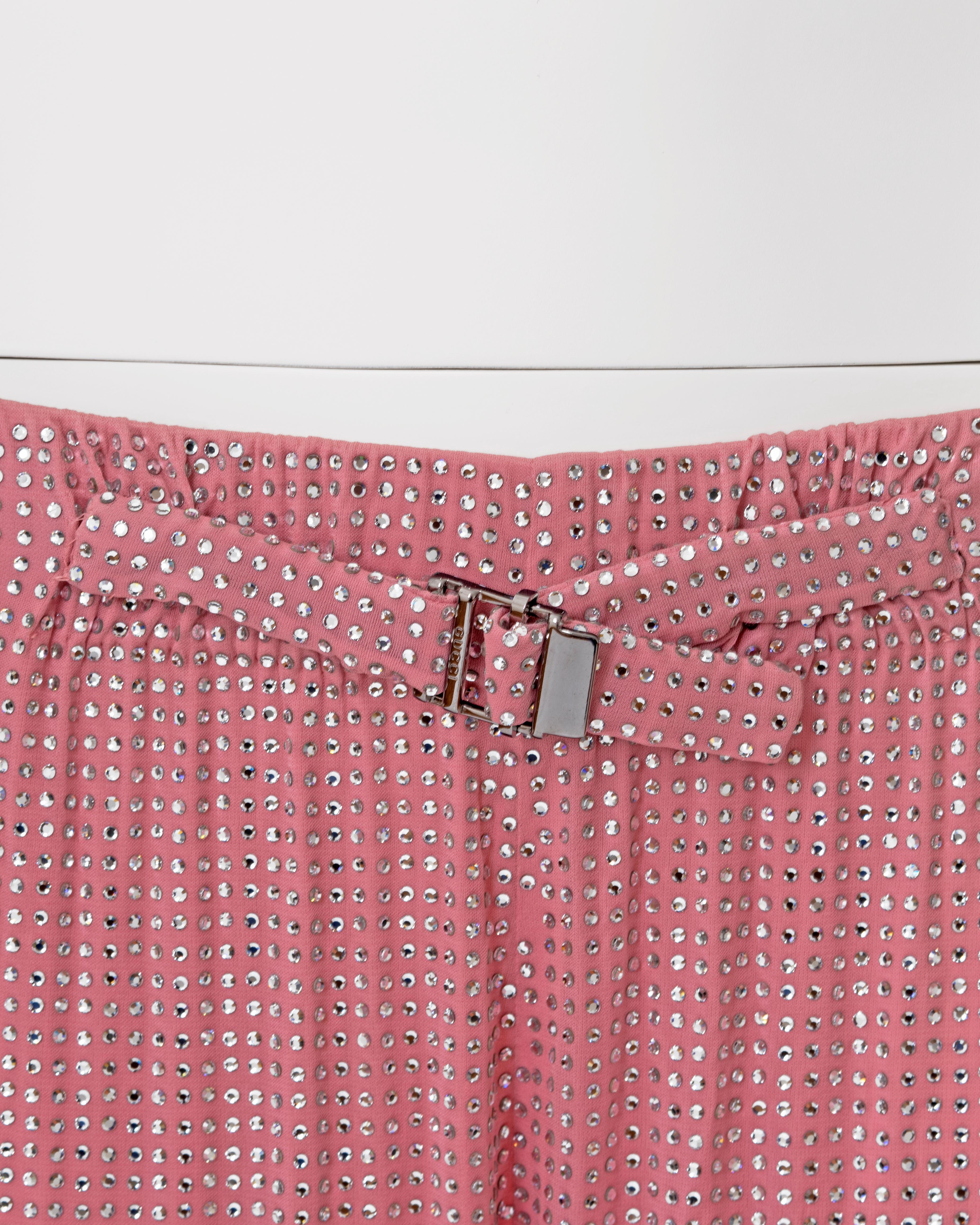 Gucci by Tom Ford pink crystal beaded low rise evening pants, ss 2000 In Excellent Condition For Sale In London, GB