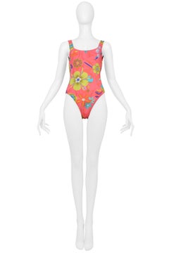Gucci By Tom Ford Pink Floral Print One Piece Swimsuit 1999