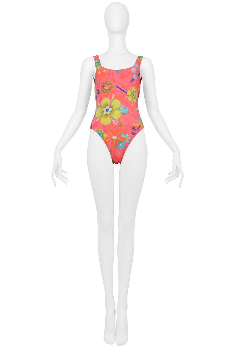 Gucci By Tom Ford Pink Floral Print One Piece Swimsuit 1999 For