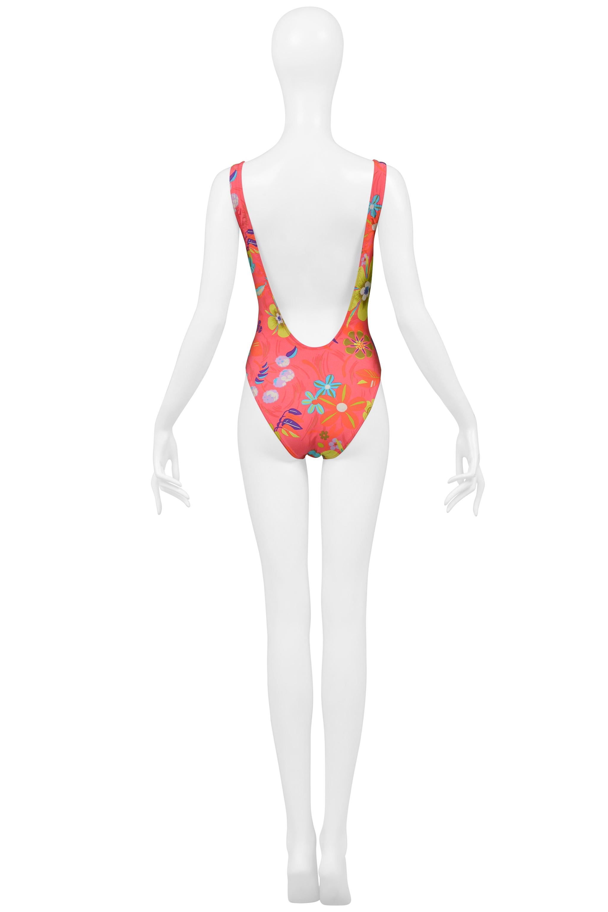 Women's Gucci By Tom Ford Pink Floral Print One Piece Swimsuit 1999