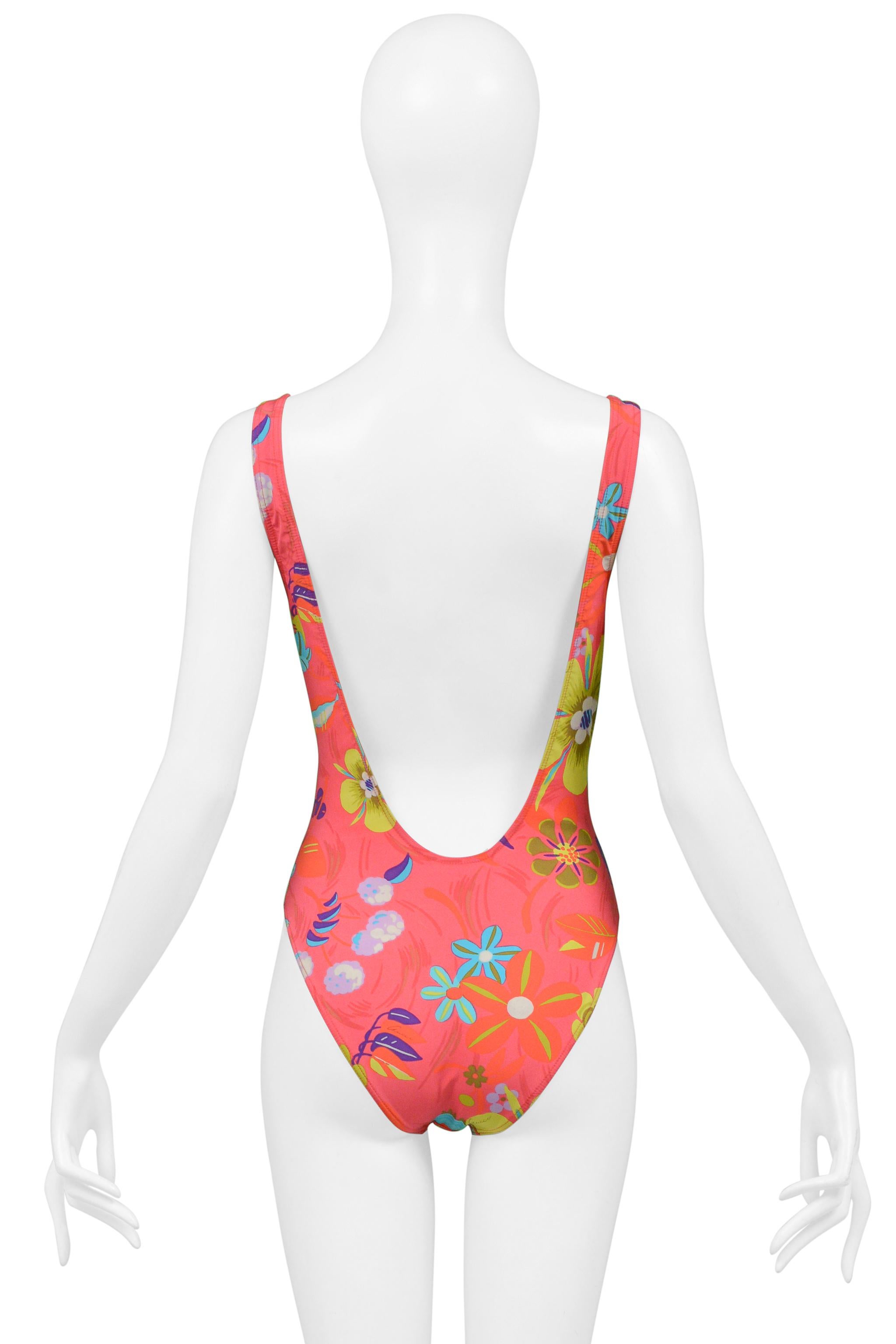 Gucci By Tom Ford Pink Floral Print One Piece Swimsuit 1999 1