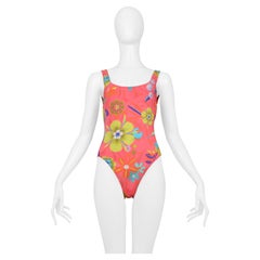 Retro Gucci By Tom Ford Pink Floral Print One Piece Swimsuit 1999