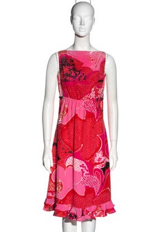 Gucci by Tom Ford pink floral silk shift dress with leather bands, ss 1999