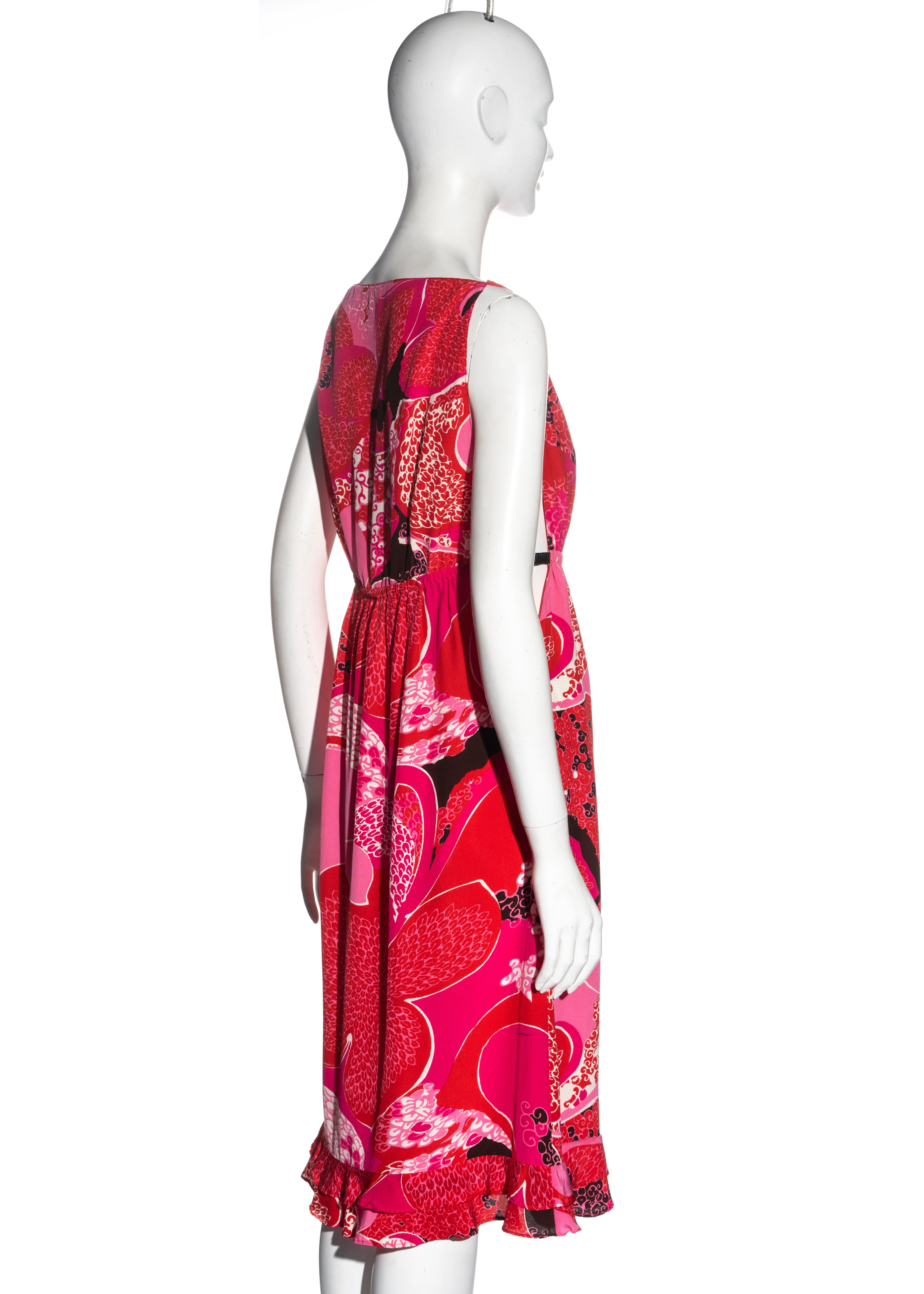 Pink Gucci by Tom Ford pink floral silk shift dress with leather bands, ss 1999 For Sale