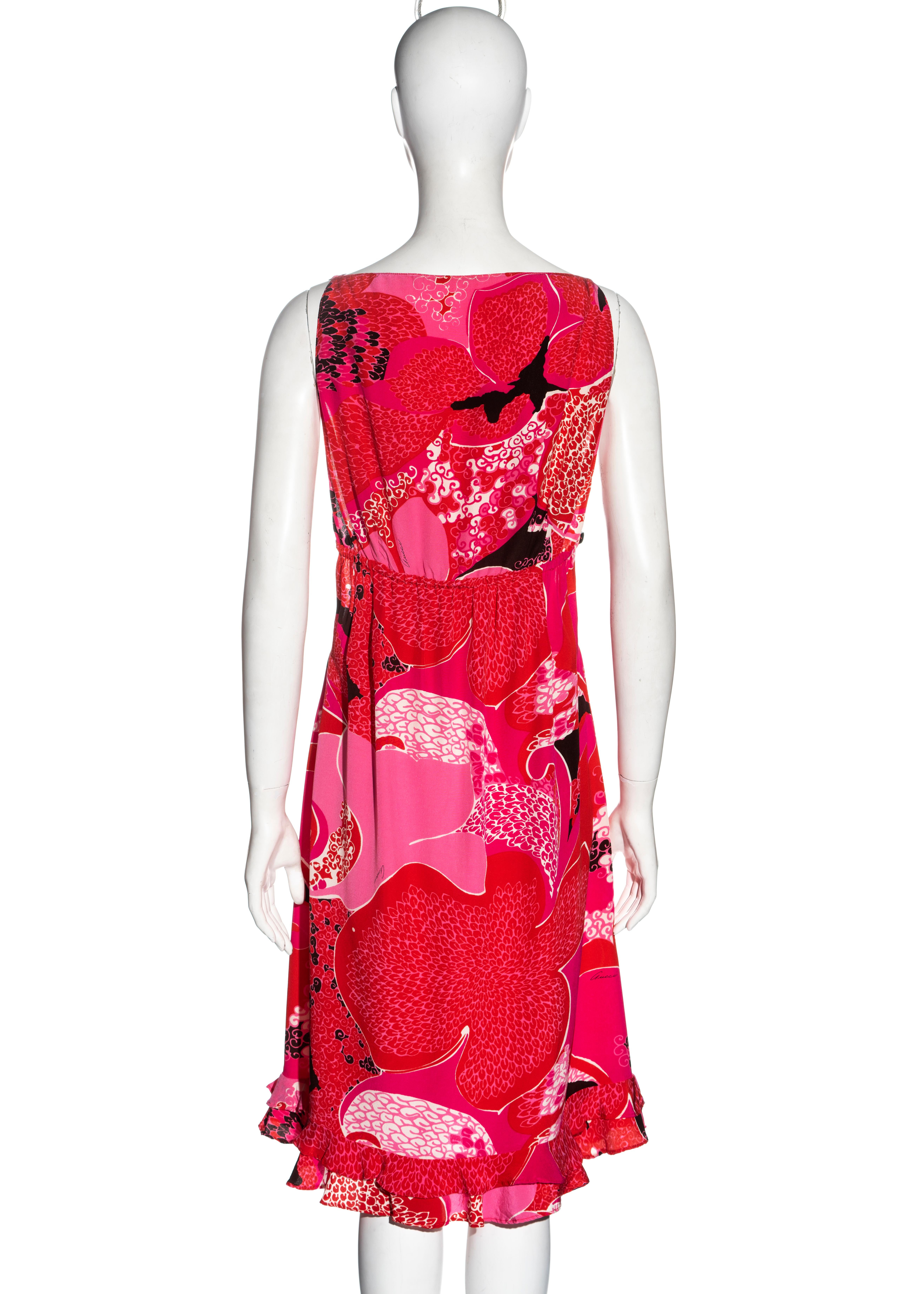 Gucci by Tom Ford pink floral silk shift dress with leather bands, ss 1999 For Sale 1