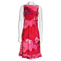 Gucci by Tom Ford abito a turni in seta rosa a fiori con bande in pelle, ss 1999