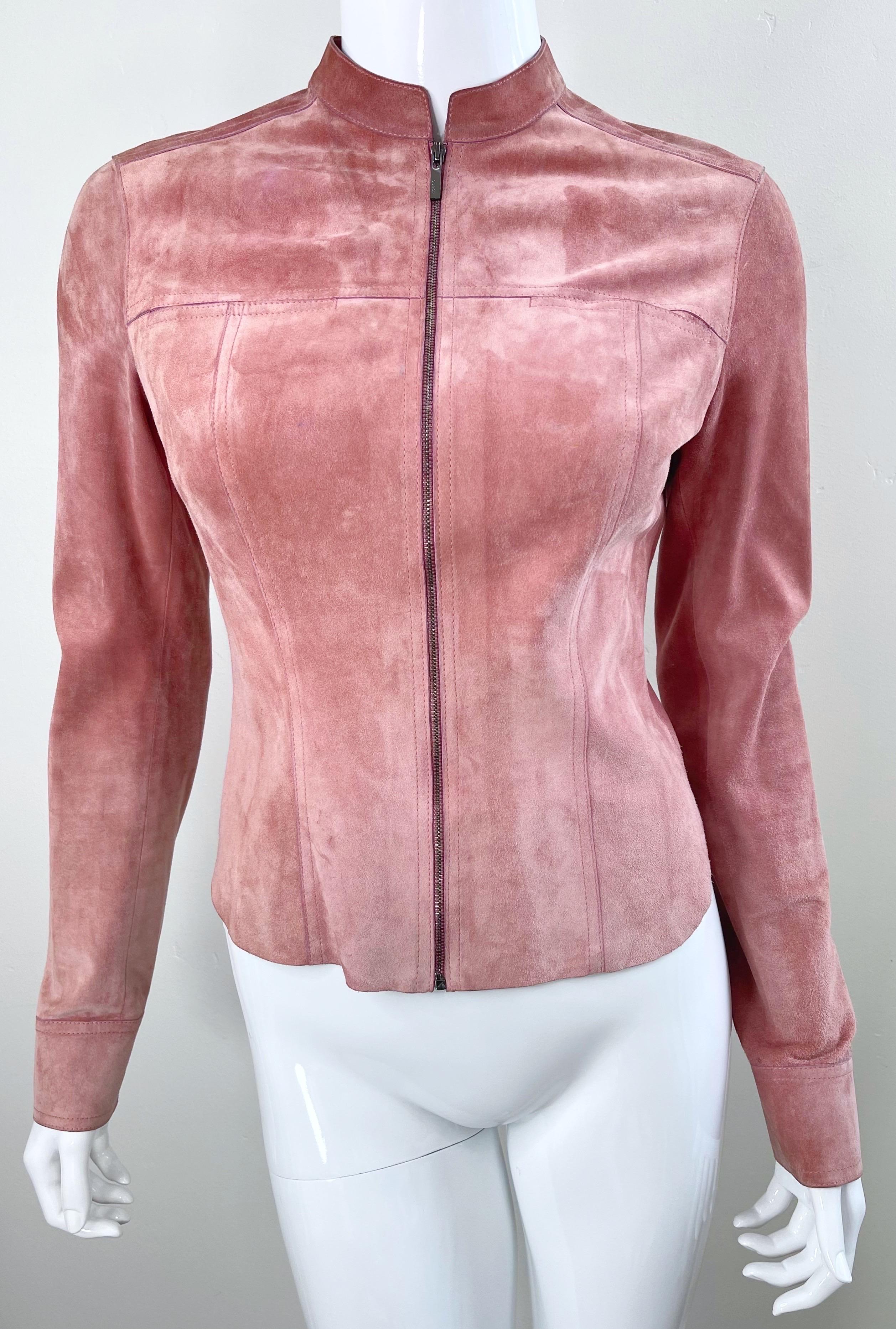 Gucci by Tom Ford Pink Mauve Dusty Rose Suede Leather Vintage Jacket  5