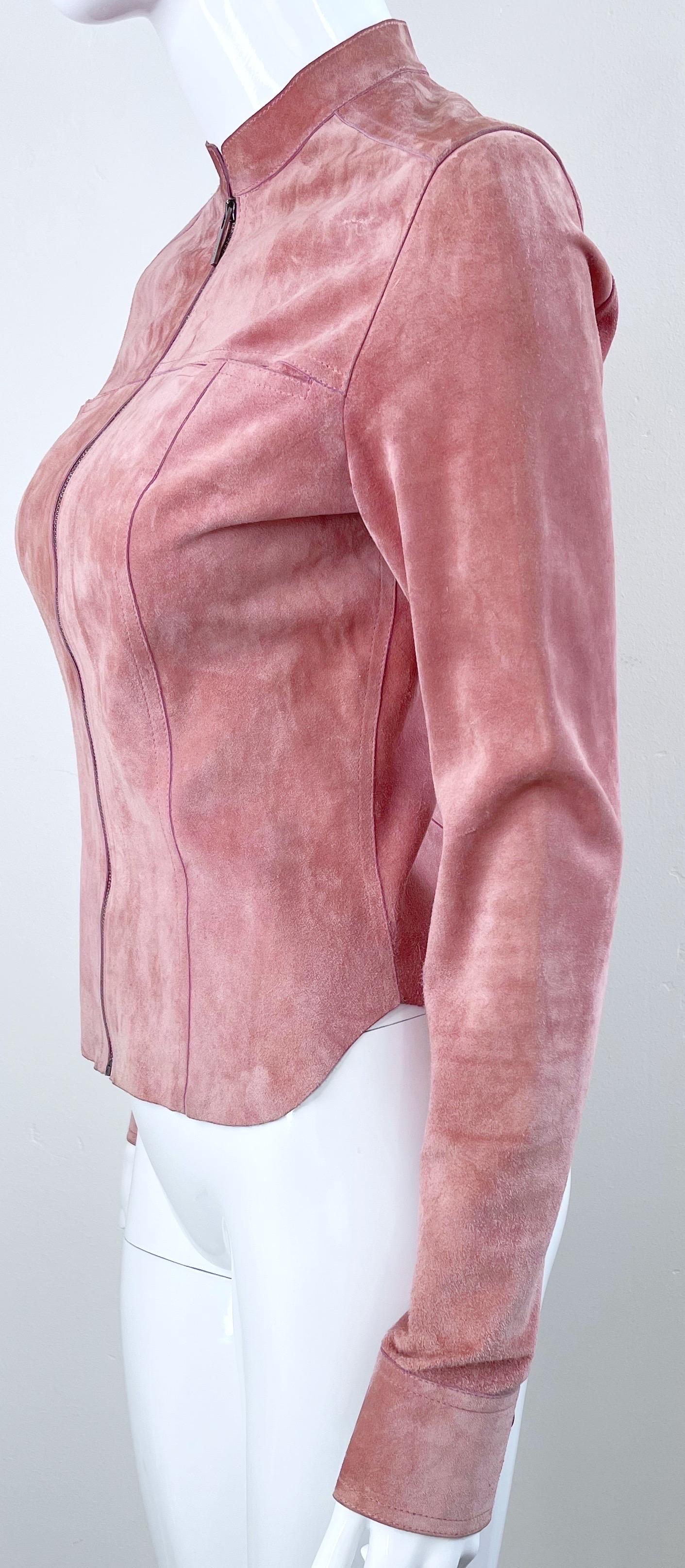 Gucci by Tom Ford Pink Mauve Dusty Rose Suede Leather Vintage Jacket 6