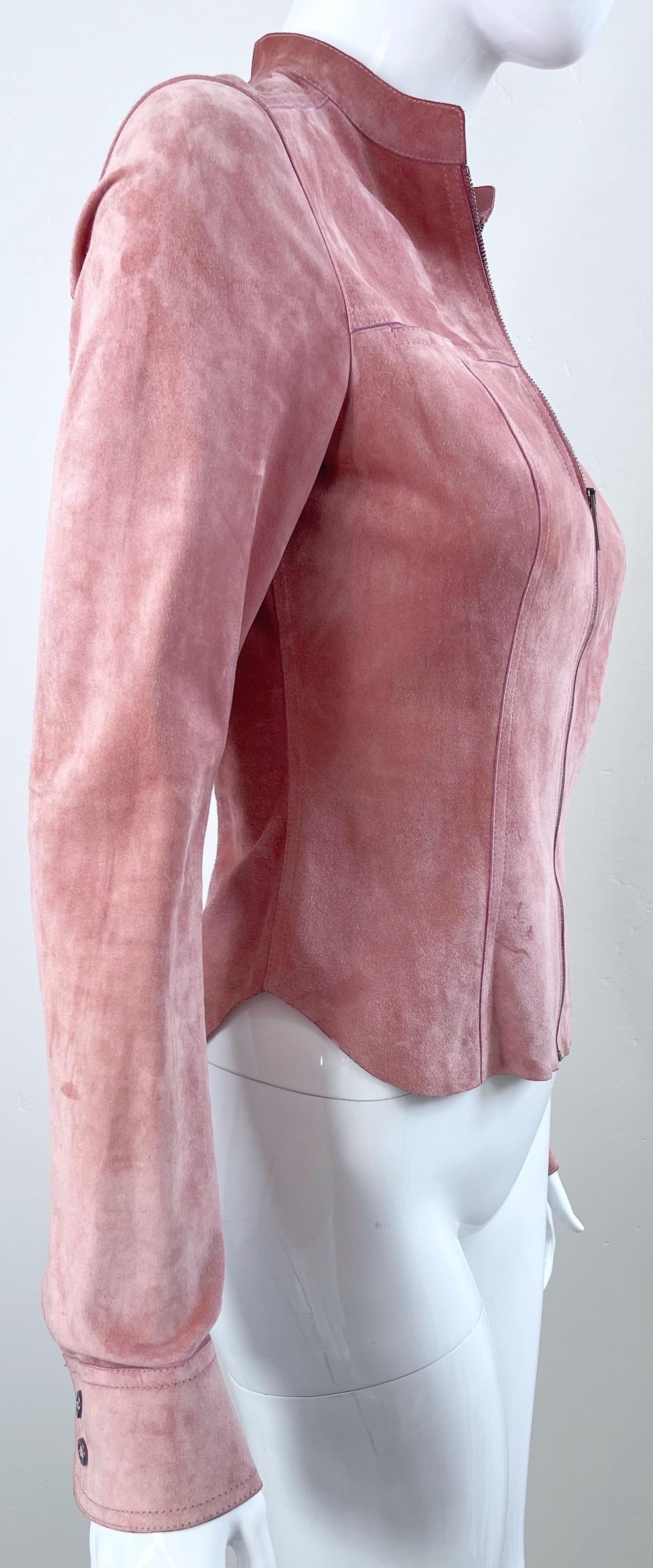 Gucci by Tom Ford Pink Mauve Dusty Rose Suede Leather Vintage Jacket  7