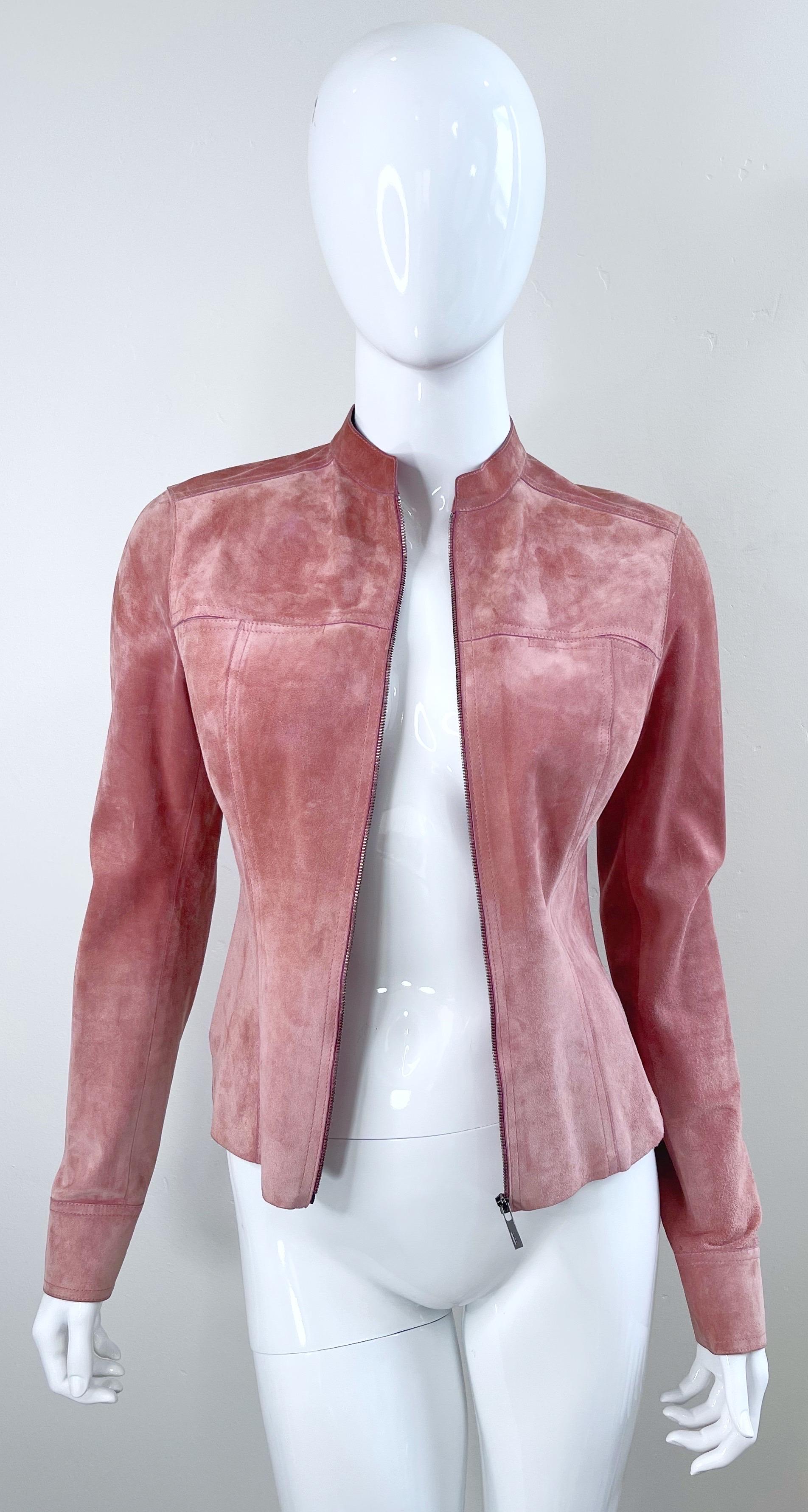 Gucci by Tom Ford Pink Mauve Dusty Rose Suede Leather Vintage Jacket  9