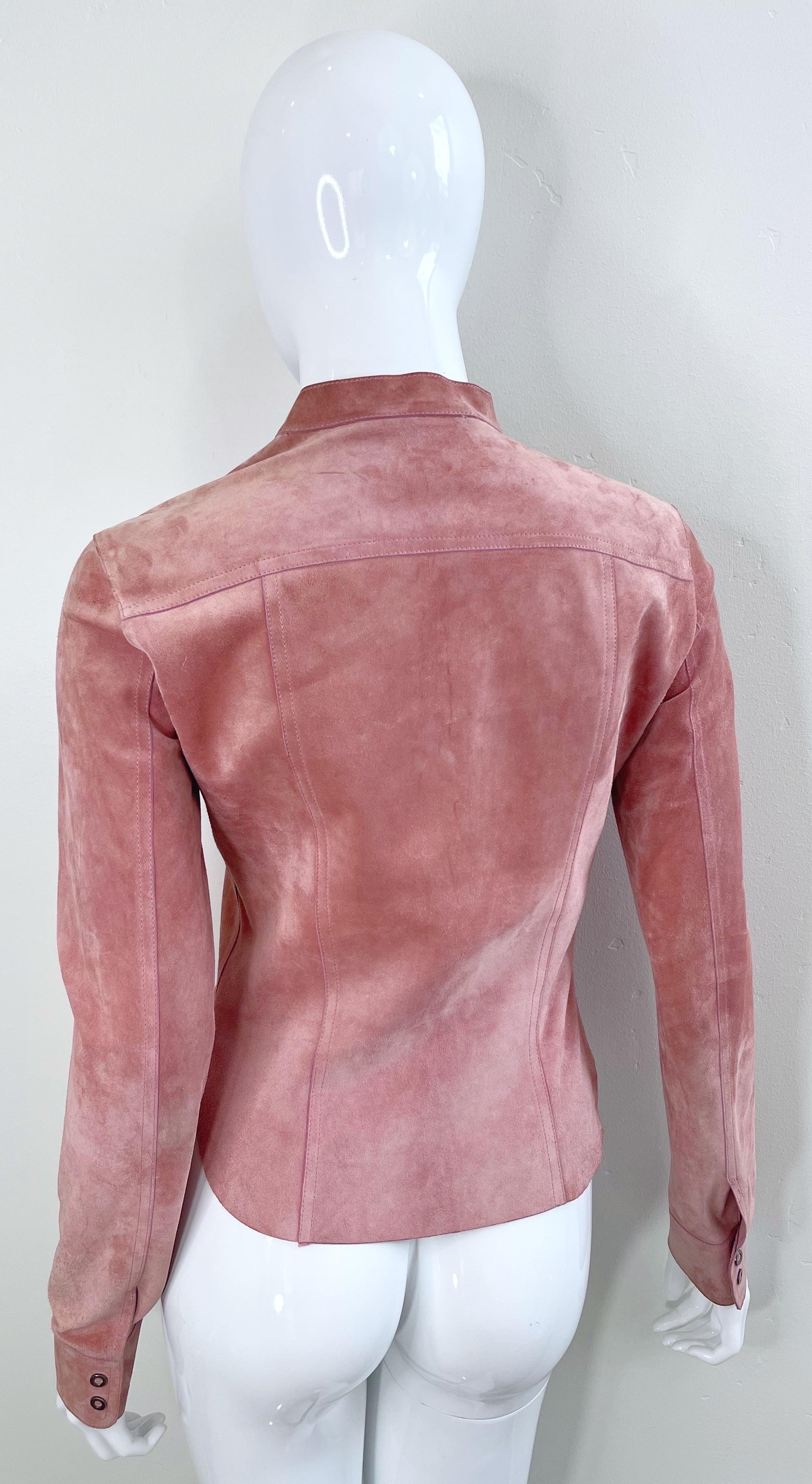Gucci by Tom Ford Pink Mauve Dusty Rose Suede Leather Vintage Jacket 10