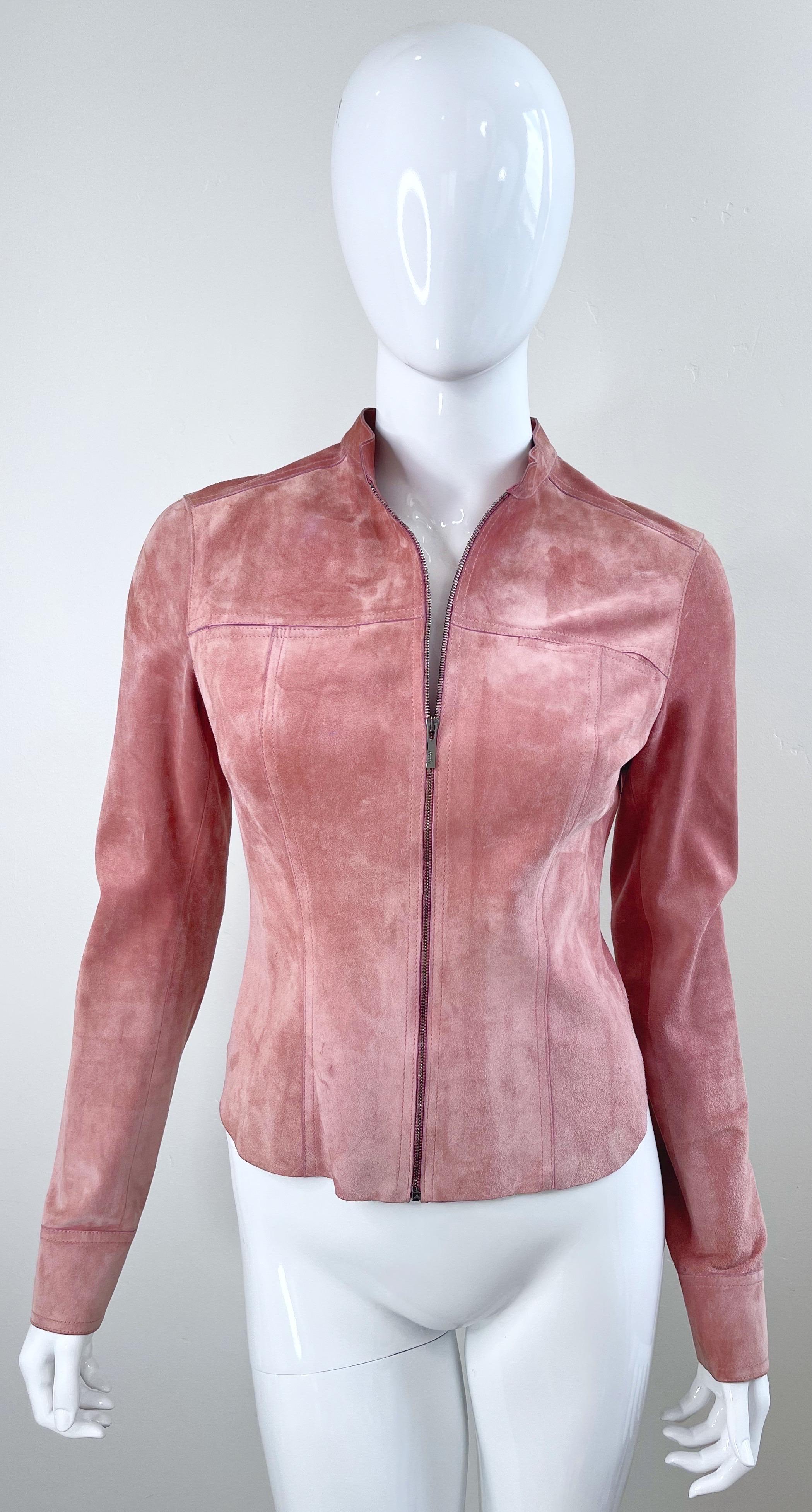 Gucci by Tom Ford Pink Mauve Dusty Rose Suede Leather Vintage Jacket  11
