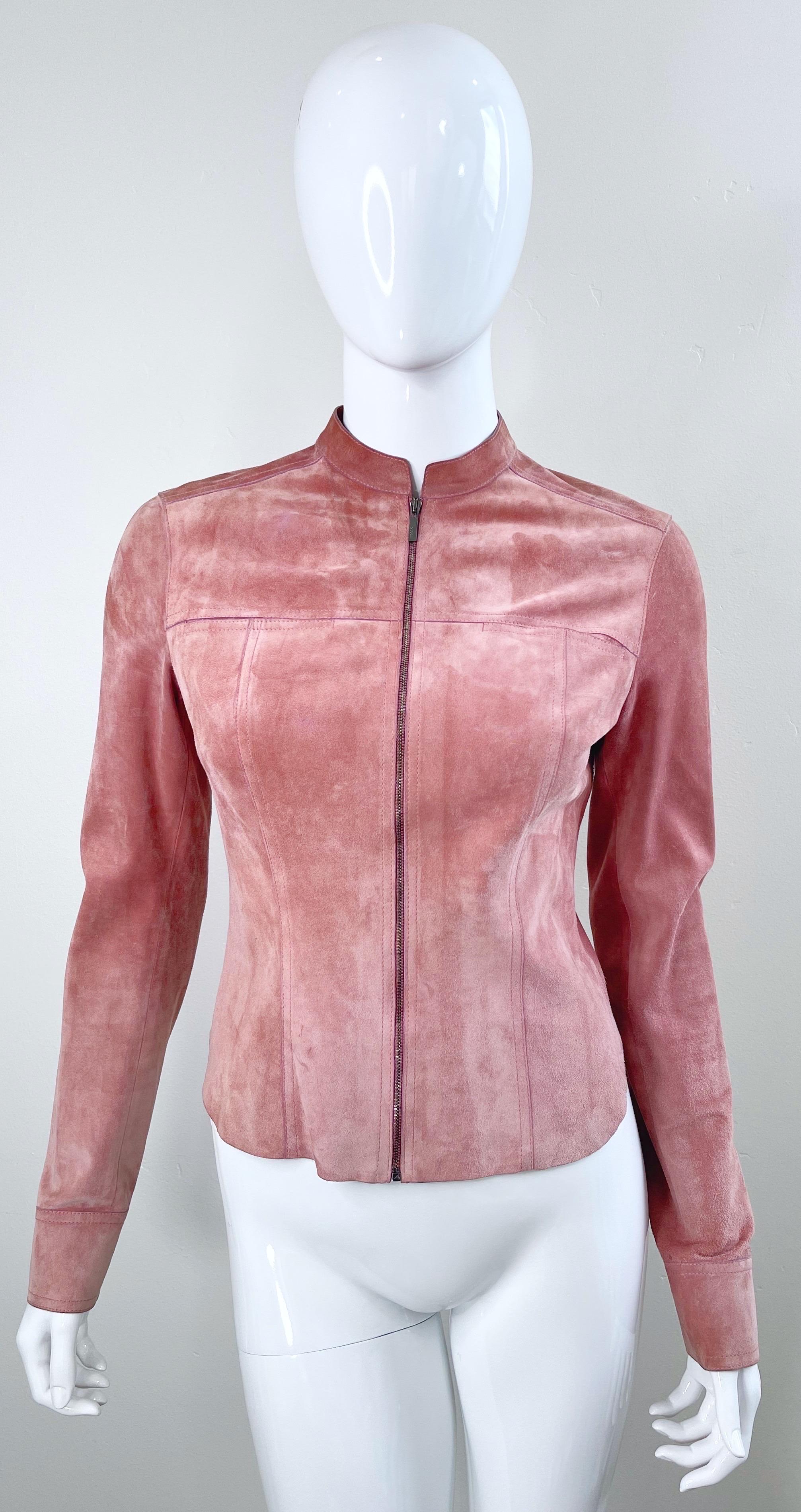 Purple Gucci by Tom Ford Pink Mauve Dusty Rose Suede Leather Vintage Jacket 