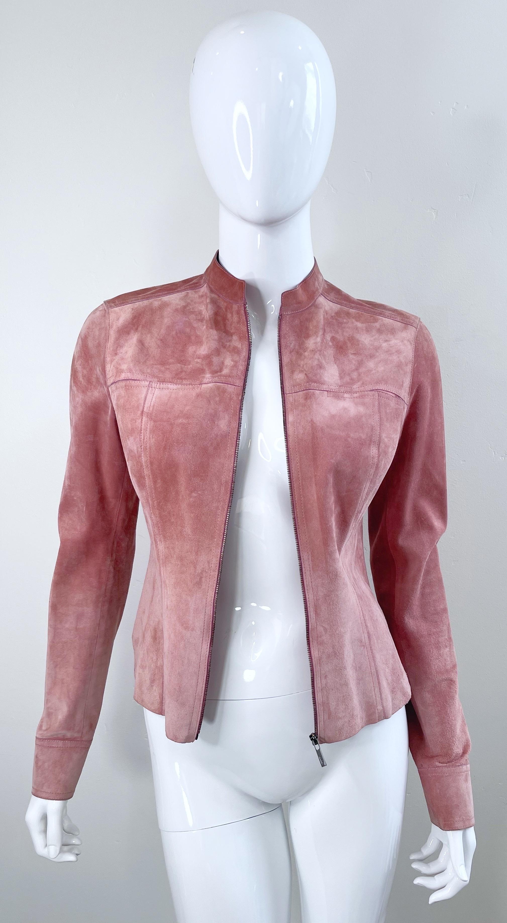 Gucci by Tom Ford Pink Mauve Dusty Rose Suede Leather Vintage Jacket  In Excellent Condition In San Diego, CA