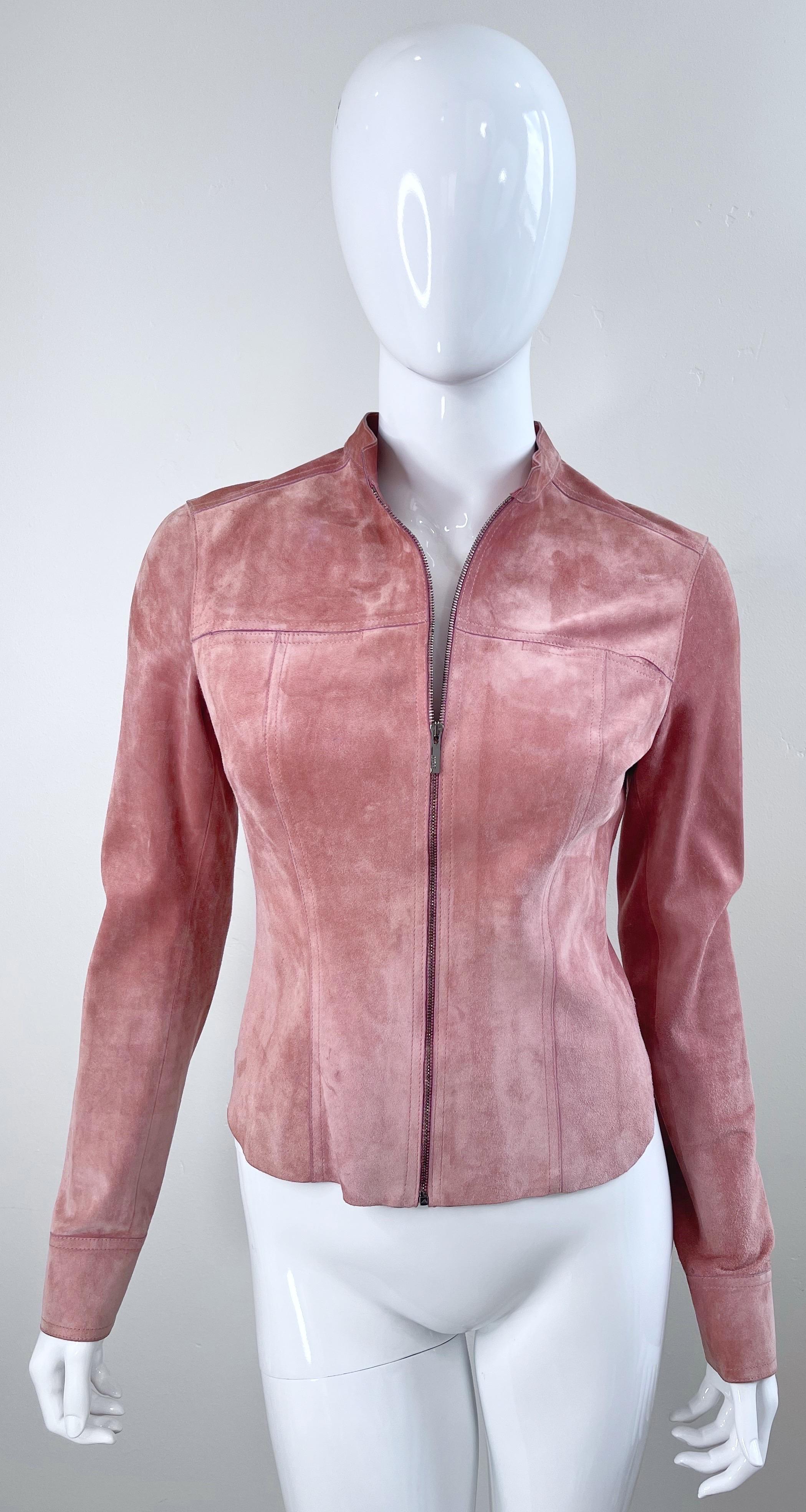 Women's Gucci by Tom Ford Pink Mauve Dusty Rose Suede Leather Vintage Jacket 