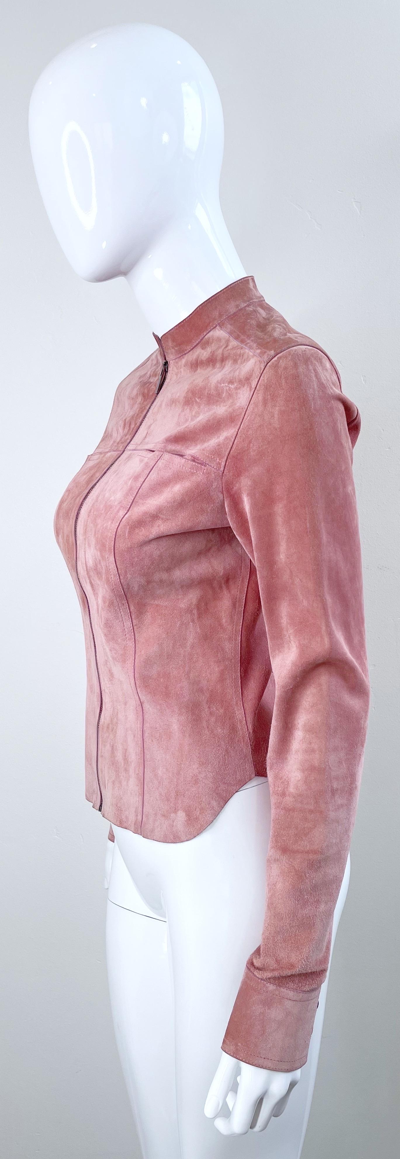 Gucci by Tom Ford Pink Mauve Dusty Rose Suede Leather Vintage Jacket 1