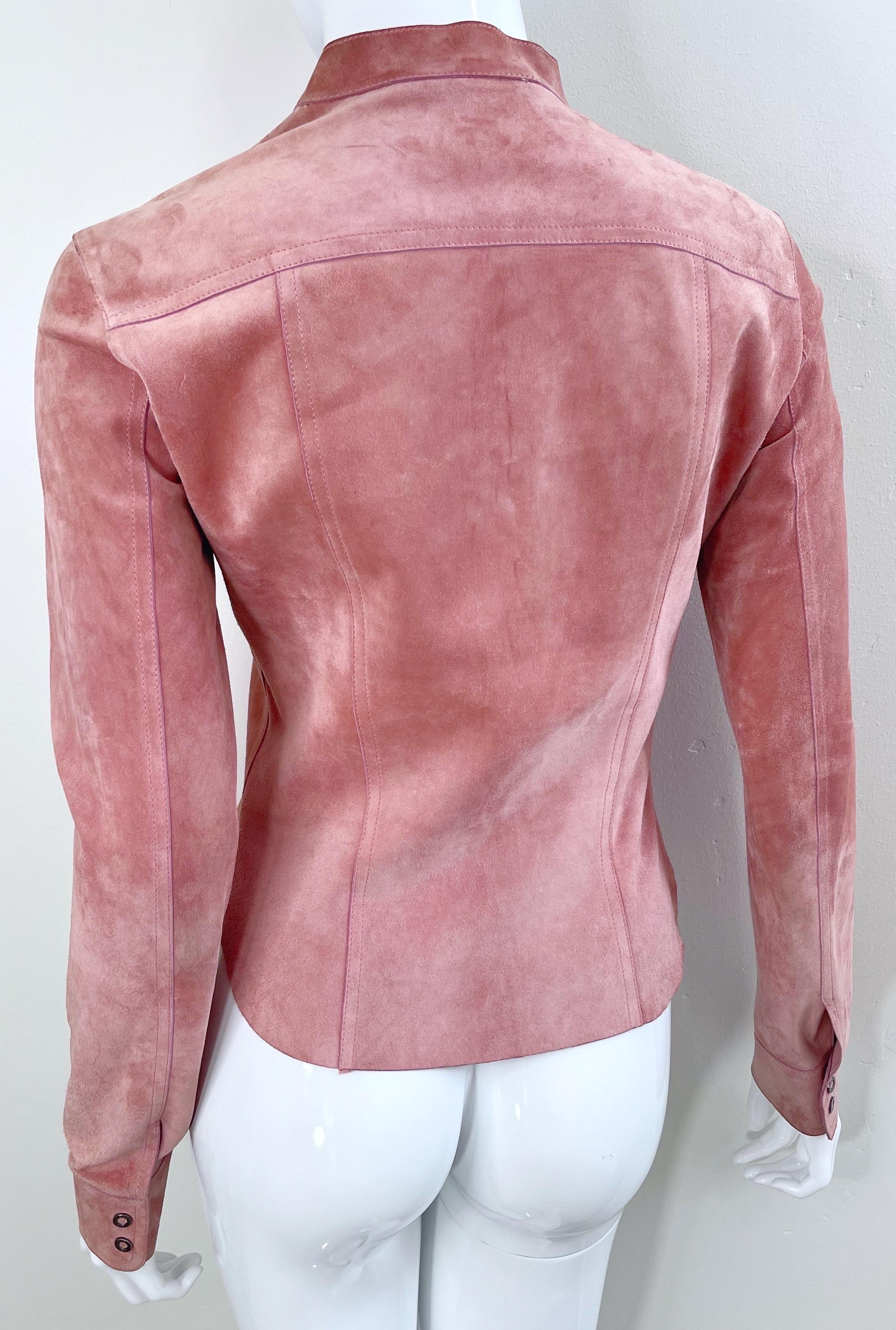 Gucci by Tom Ford Pink Mauve Dusty Rose Suede Leather Vintage Jacket 3