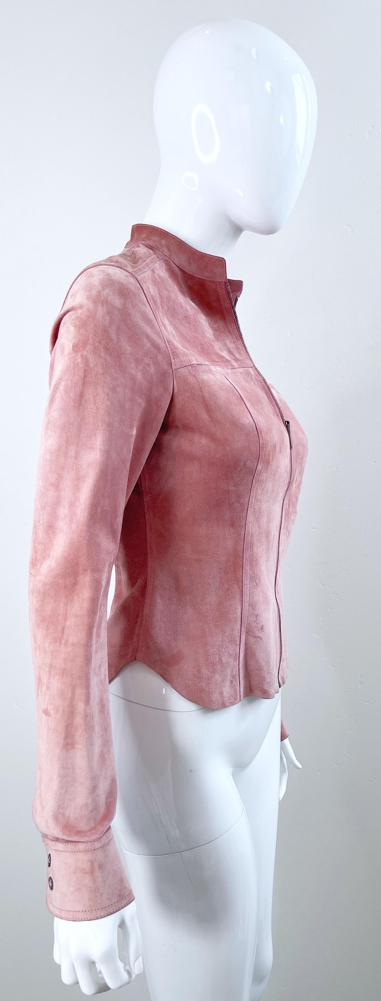 Gucci by Tom Ford Pink Mauve Dusty Rose Suede Leather Vintage Jacket  4