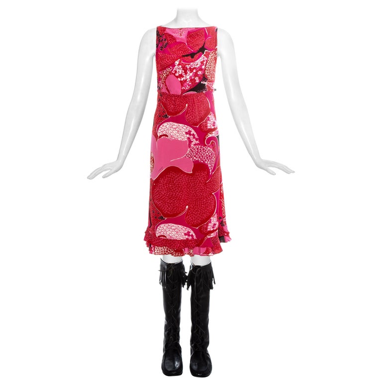 Gucci by Tom Ford pink silk dress and leather boots runway 