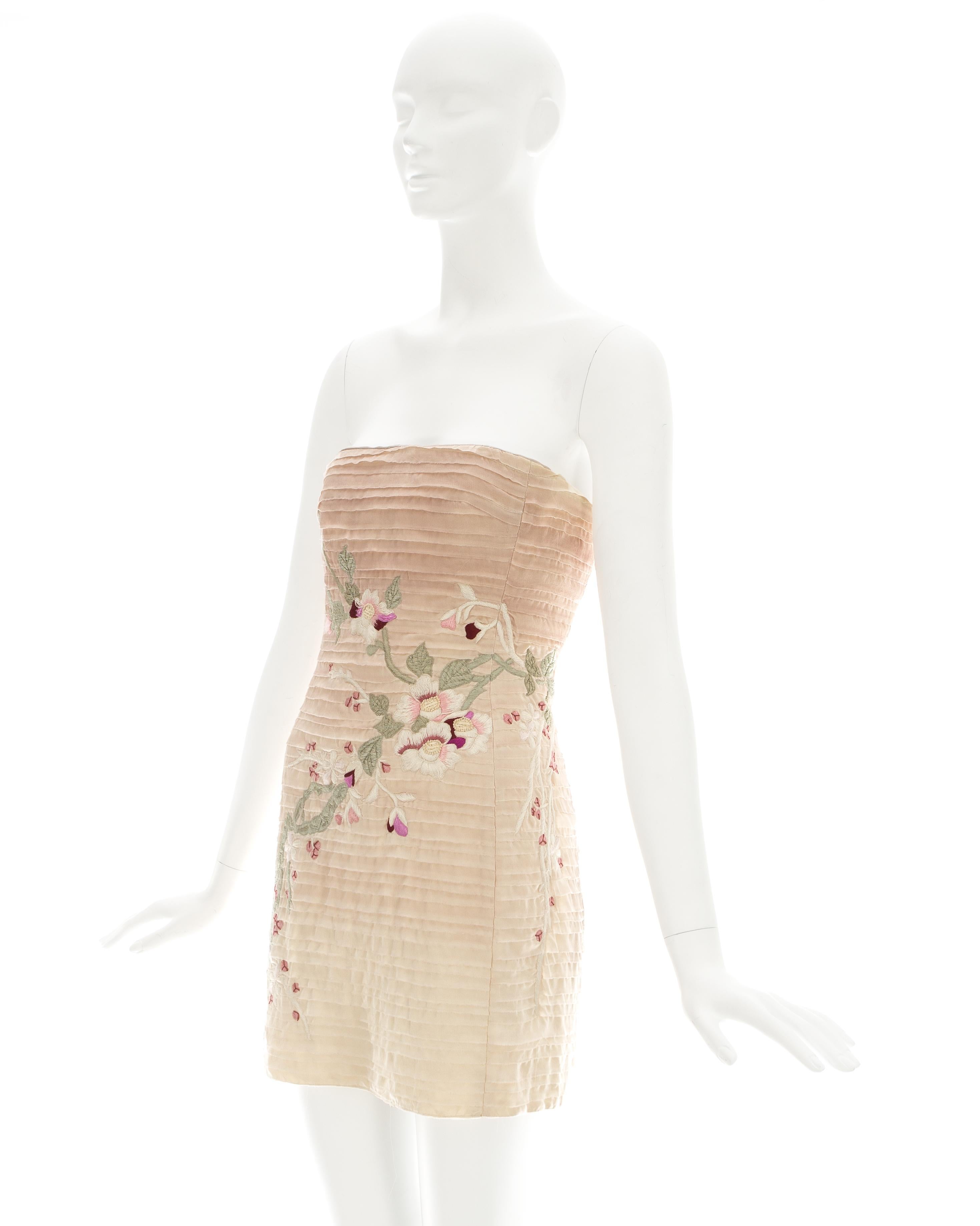 Gucci by Tom Ford pink silk embroidered strapless mini dress, ss 2003 In Good Condition In London, London