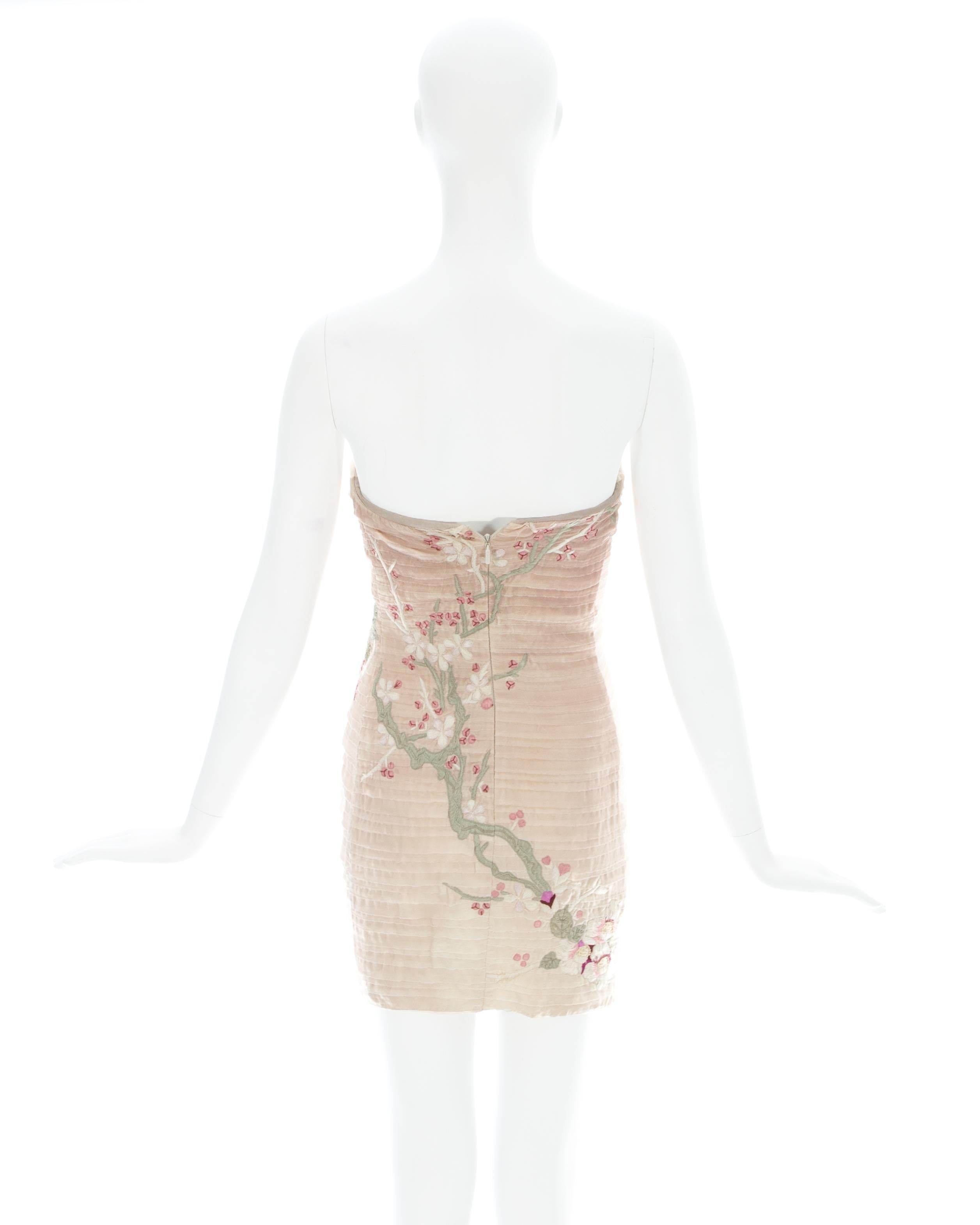 Gucci by Tom Ford pink silk embroidered strapless mini dress, ss 2003 1