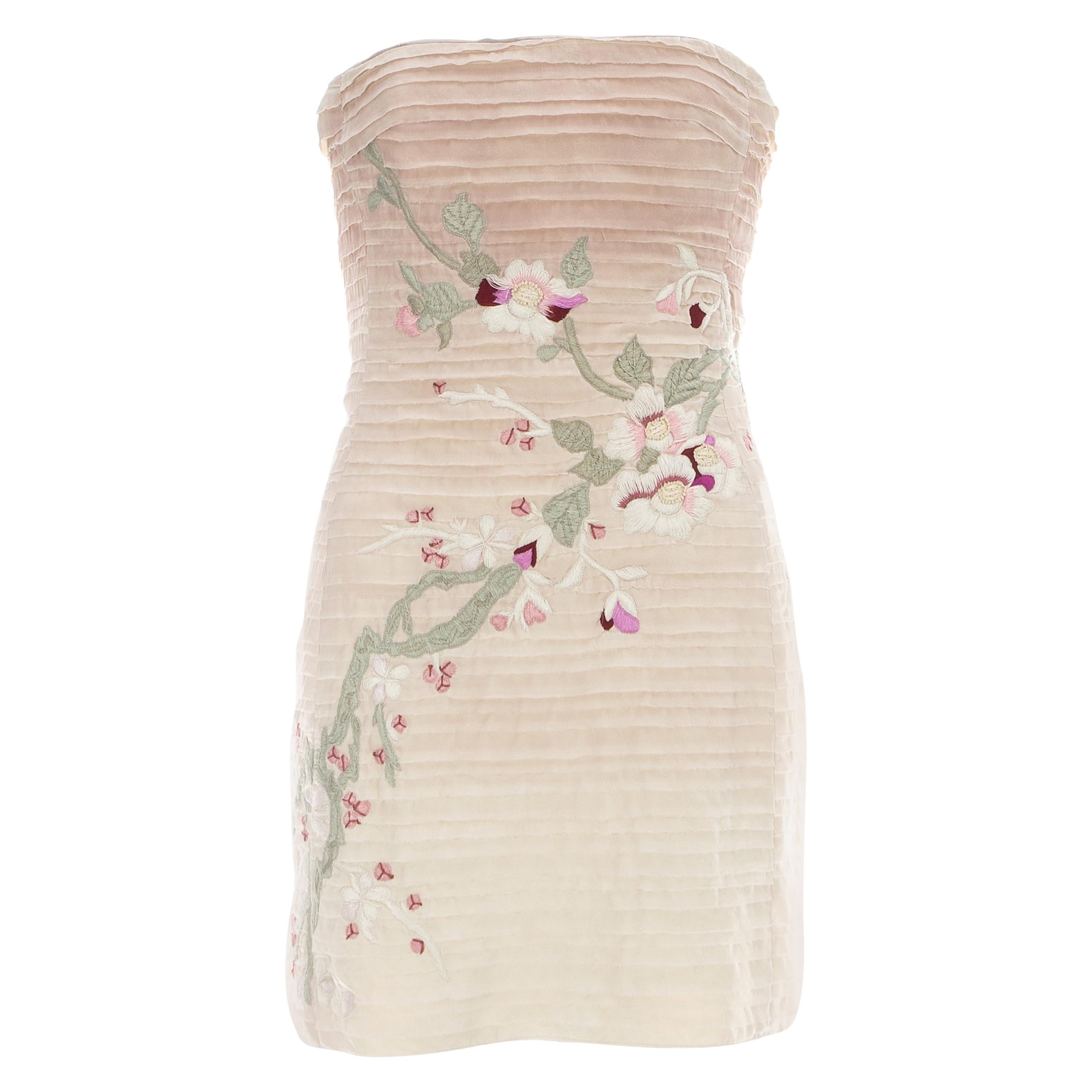 Gucci by Tom Ford pink silk embroidered strapless mini dress, ss 2003