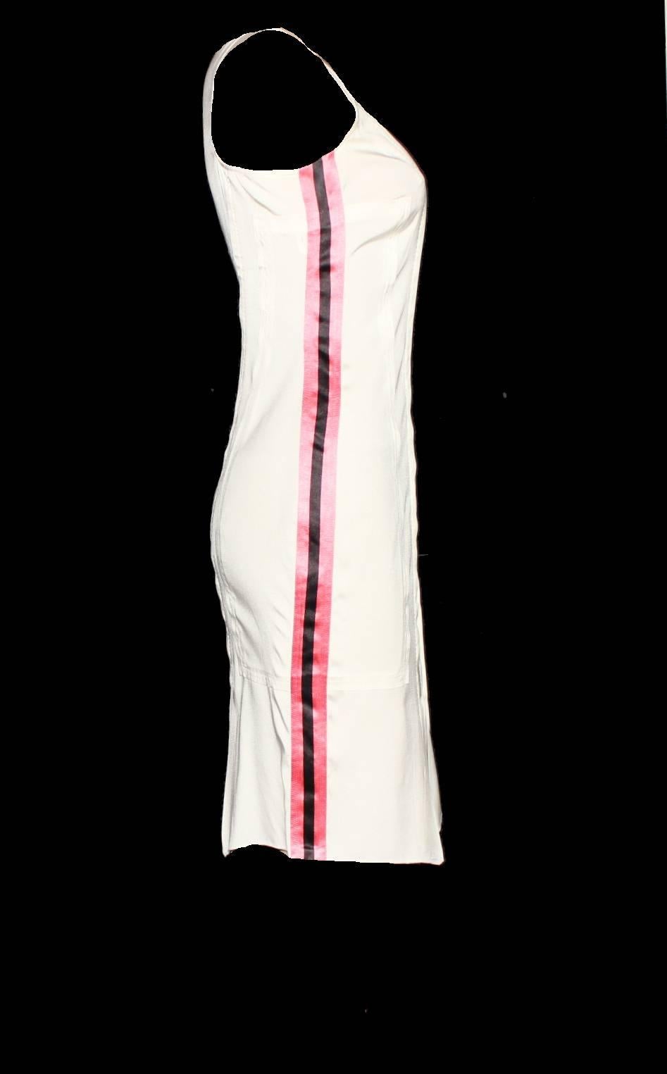 Beige Gucci by Tom Ford  Pleated Powder Silk Dress with Stripes For Sale