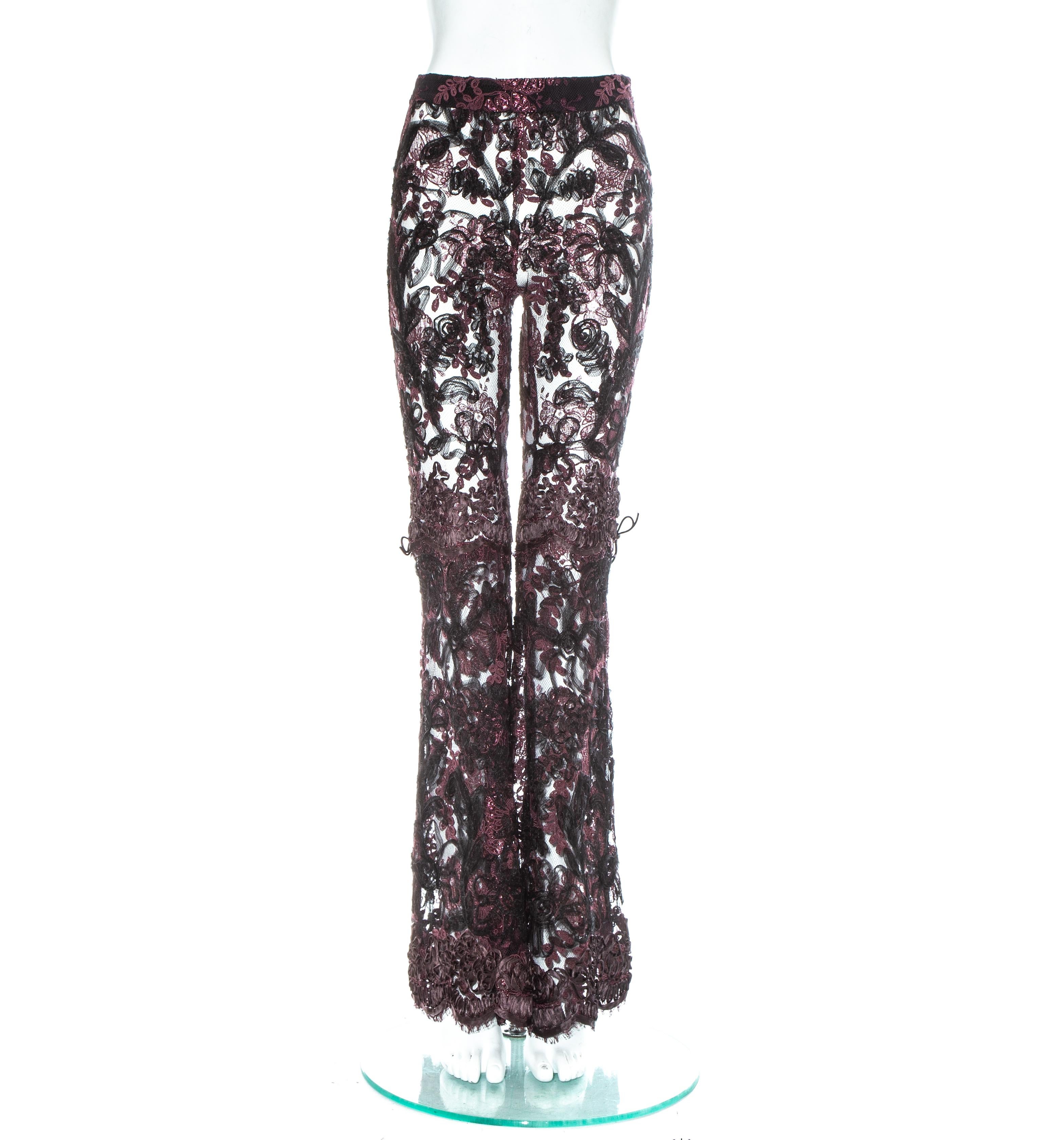 Gucci by Tom Ford purple embroidered lace flared evening pants, fw 1999 For  Sale at 1stDibs