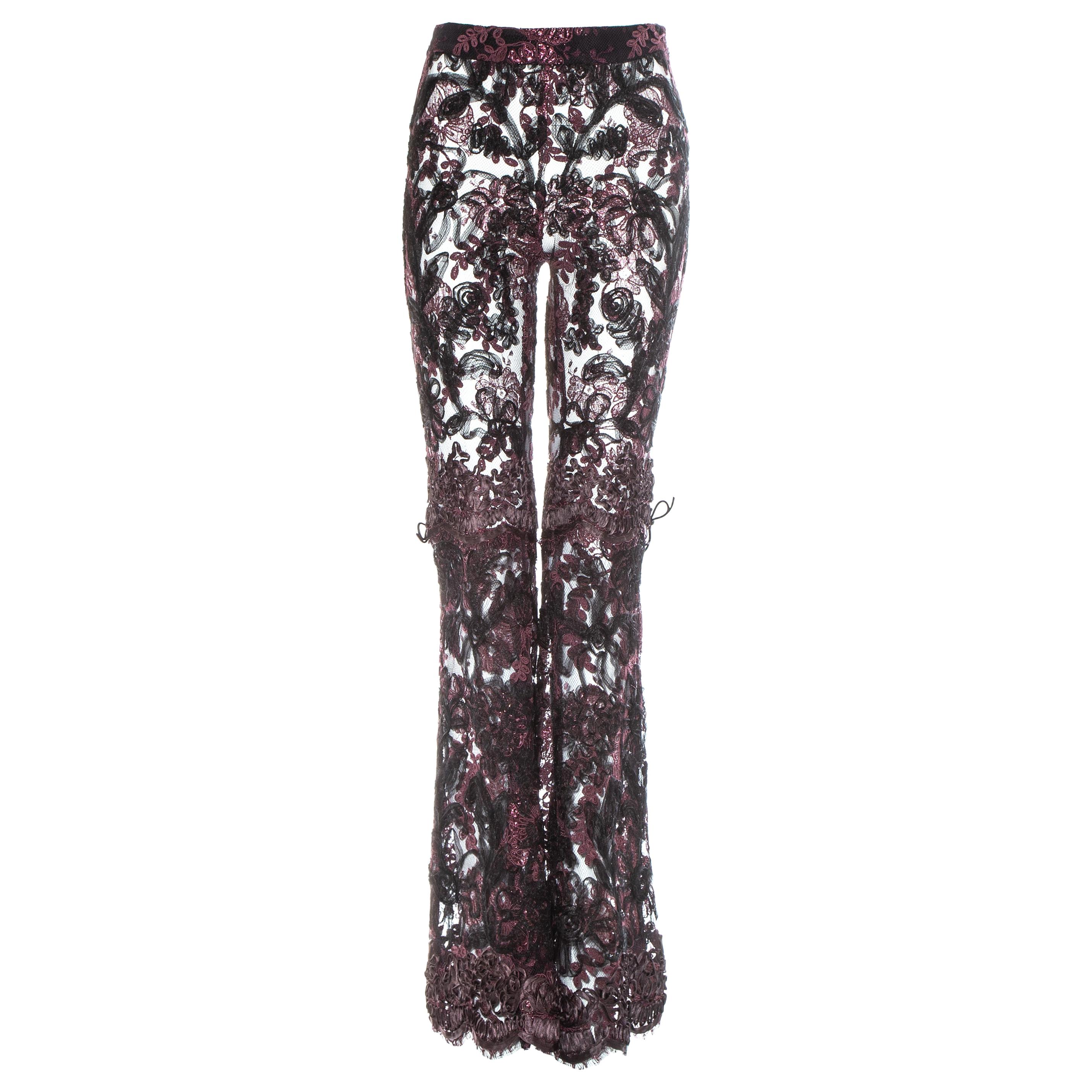 Gucci by Tom Ford purple embroidered lace flared evening pants, fw 1999