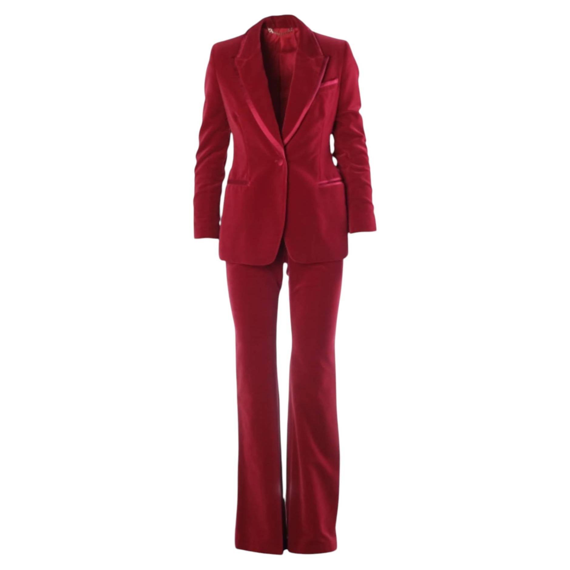 Gucci by Tom Ford Red Cotton Velvet Pantsuit - '90s