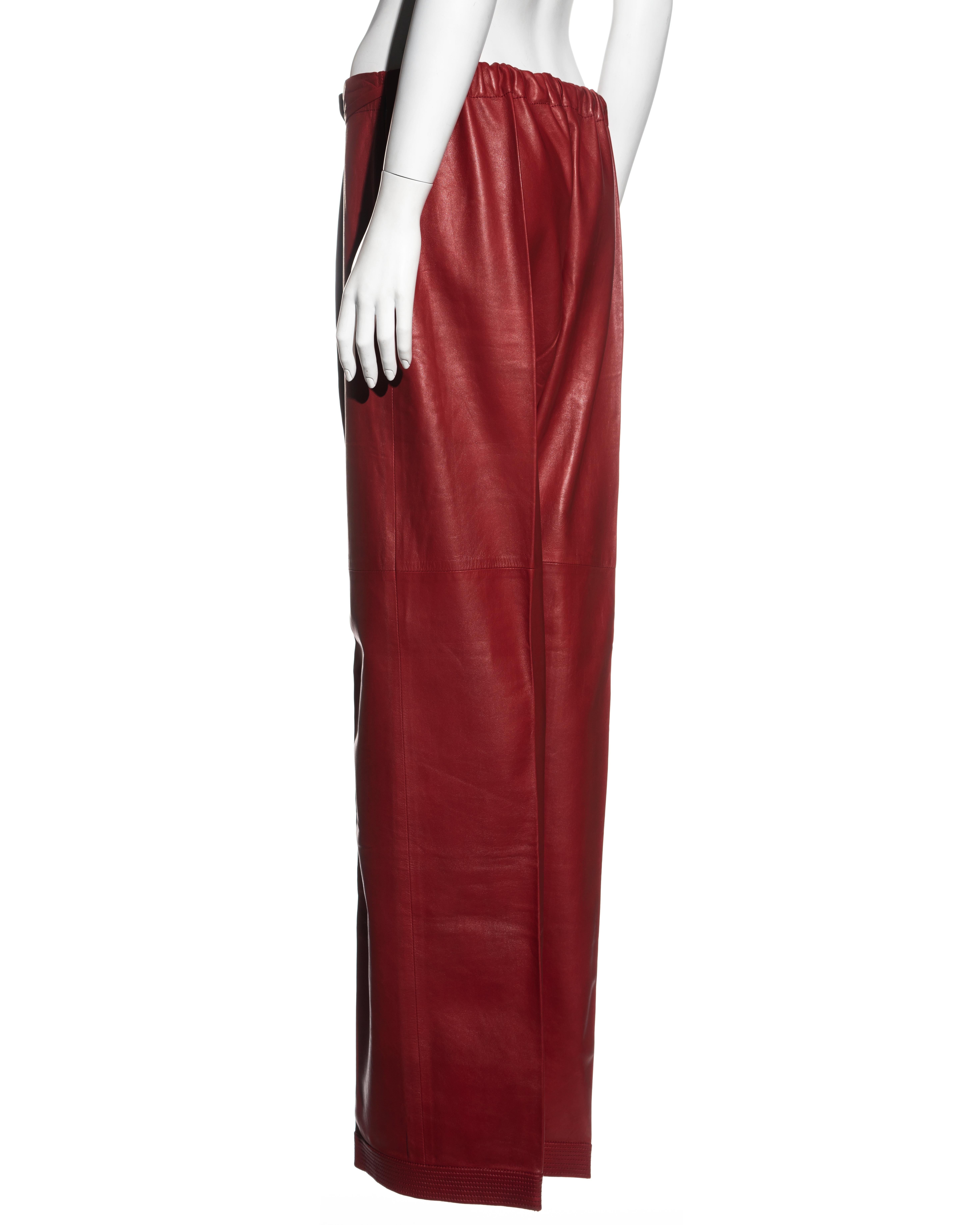 Gucci by Tom Ford red lambskin leather wide leg drawstring pants, ss 2001 4