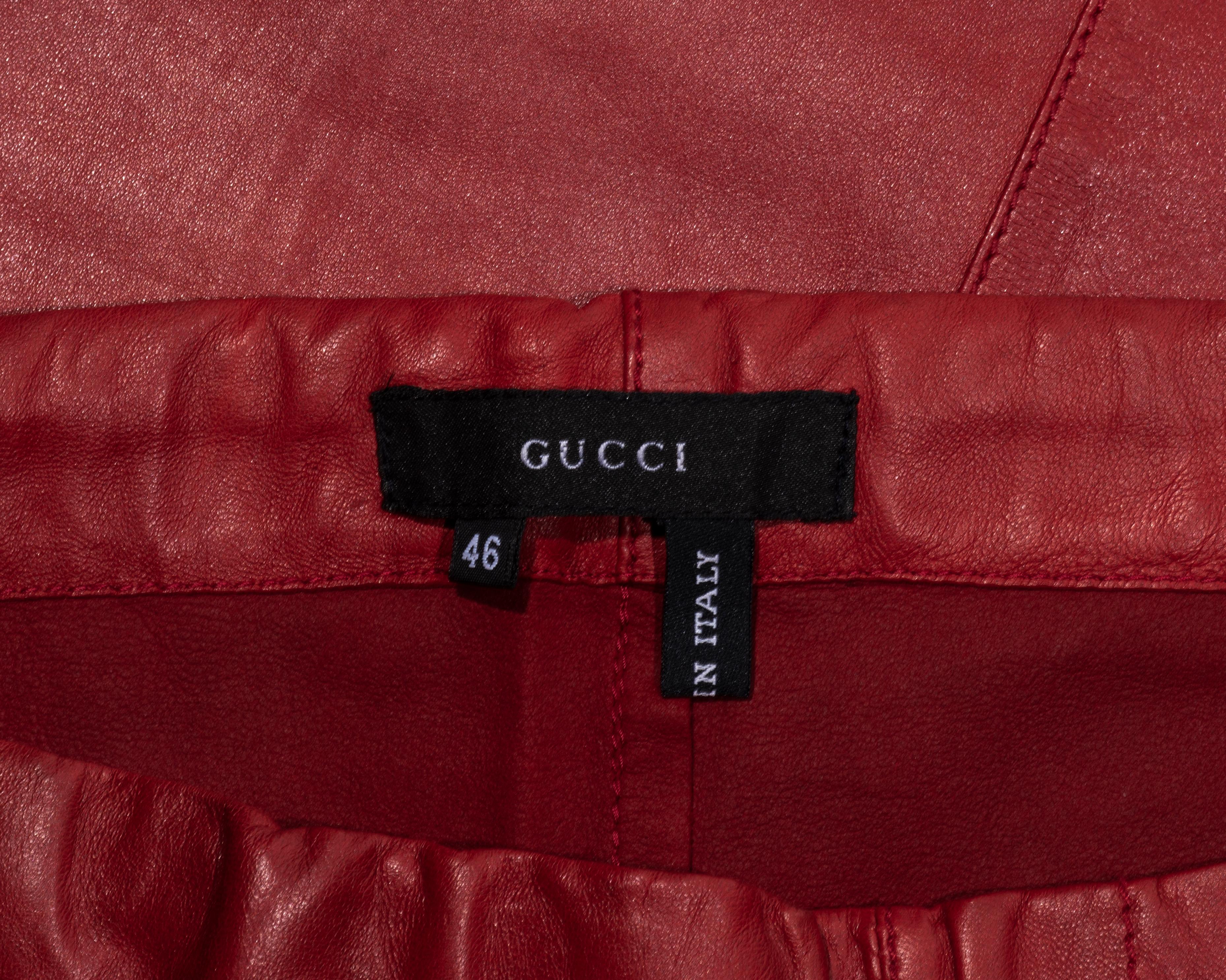 Gucci by Tom Ford red lambskin leather wide leg drawstring pants, ss 2001 For Sale 5