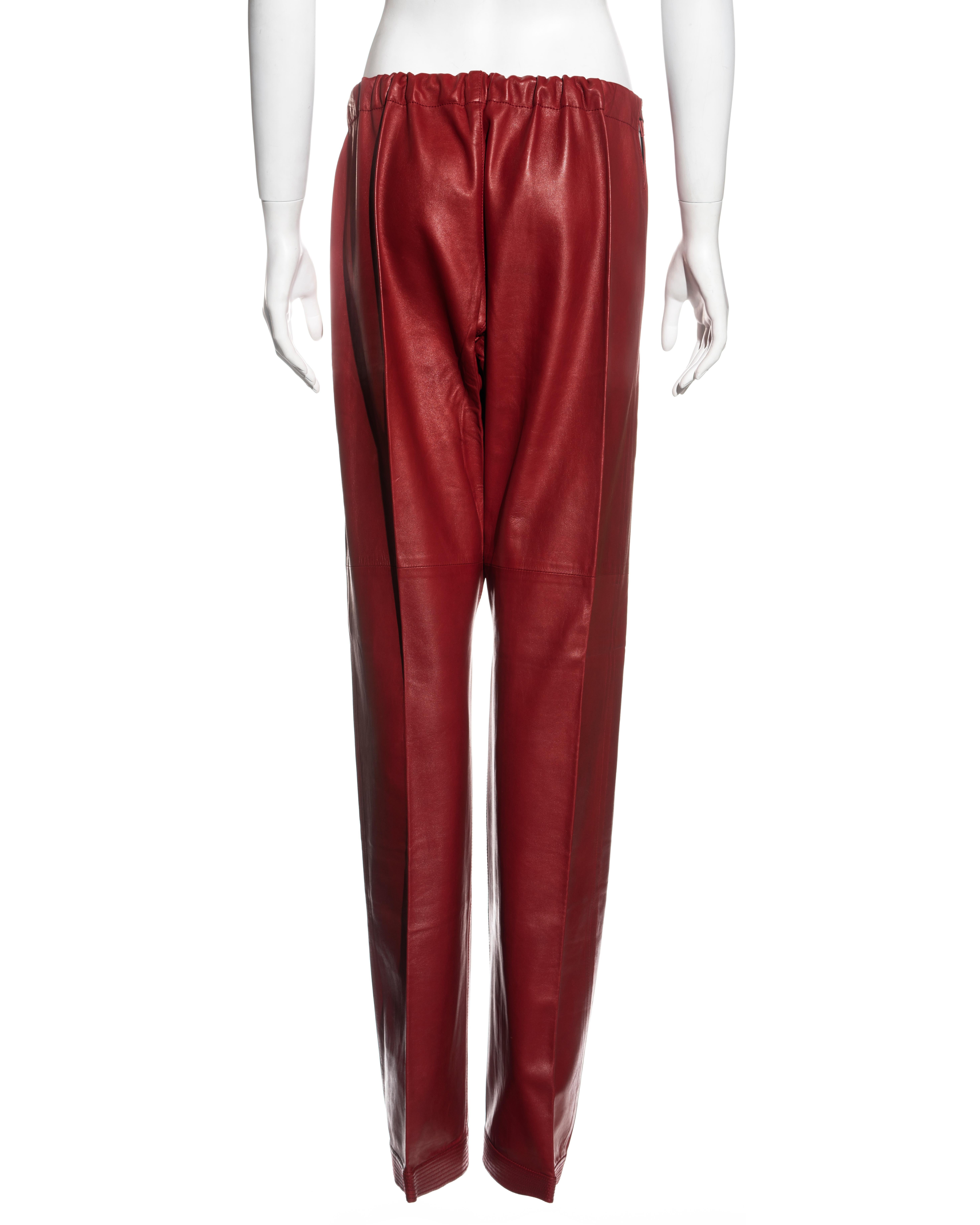Gucci by Tom Ford red lambskin leather wide leg drawstring pants, ss 2001 For Sale 1