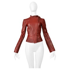 Gucci by Tom Ford Red Leather Perforated Moto Jacket