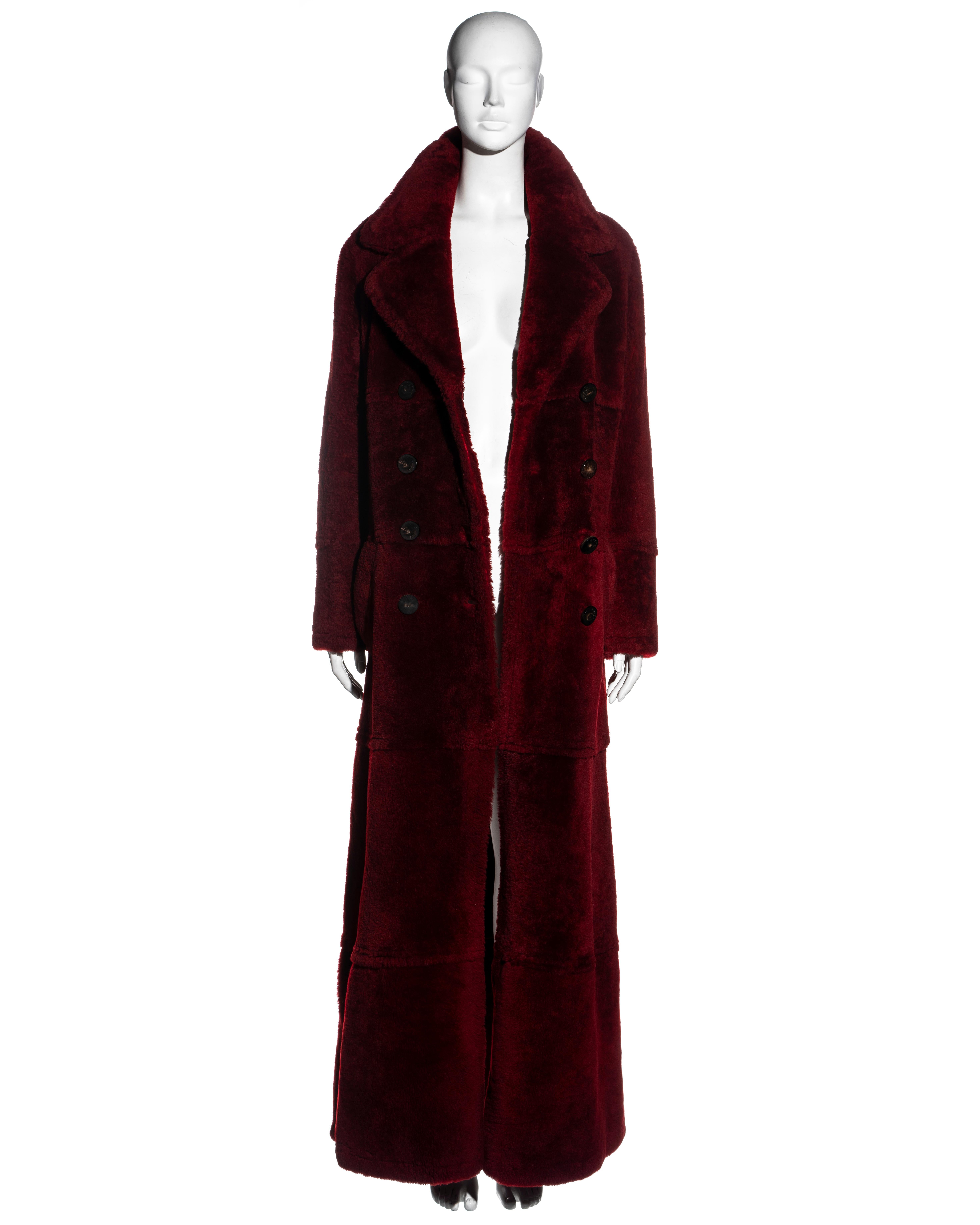 red sheepskin coat