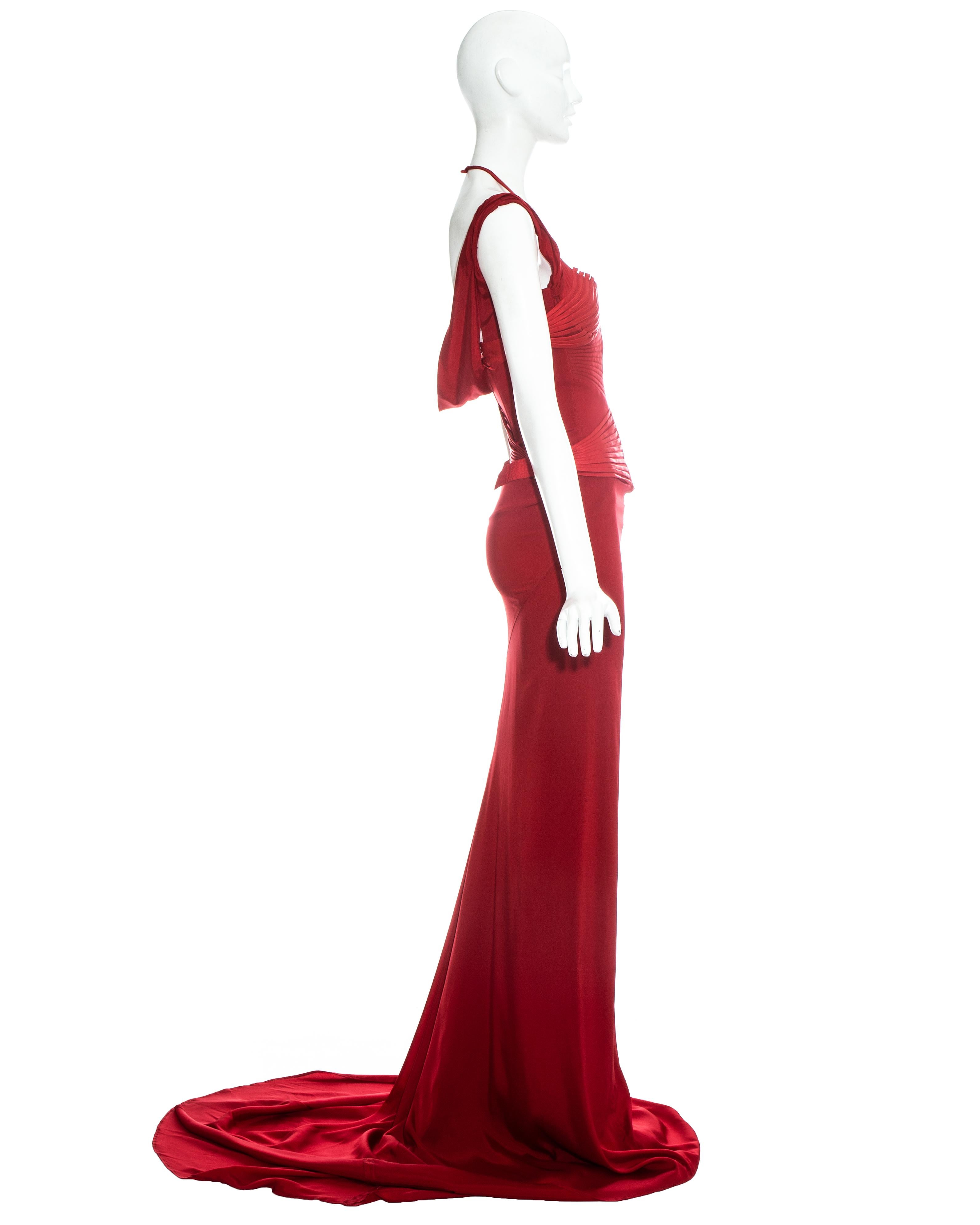 Red Gucci by Tom Ford red silk corseted trained evening dress, fw 2003