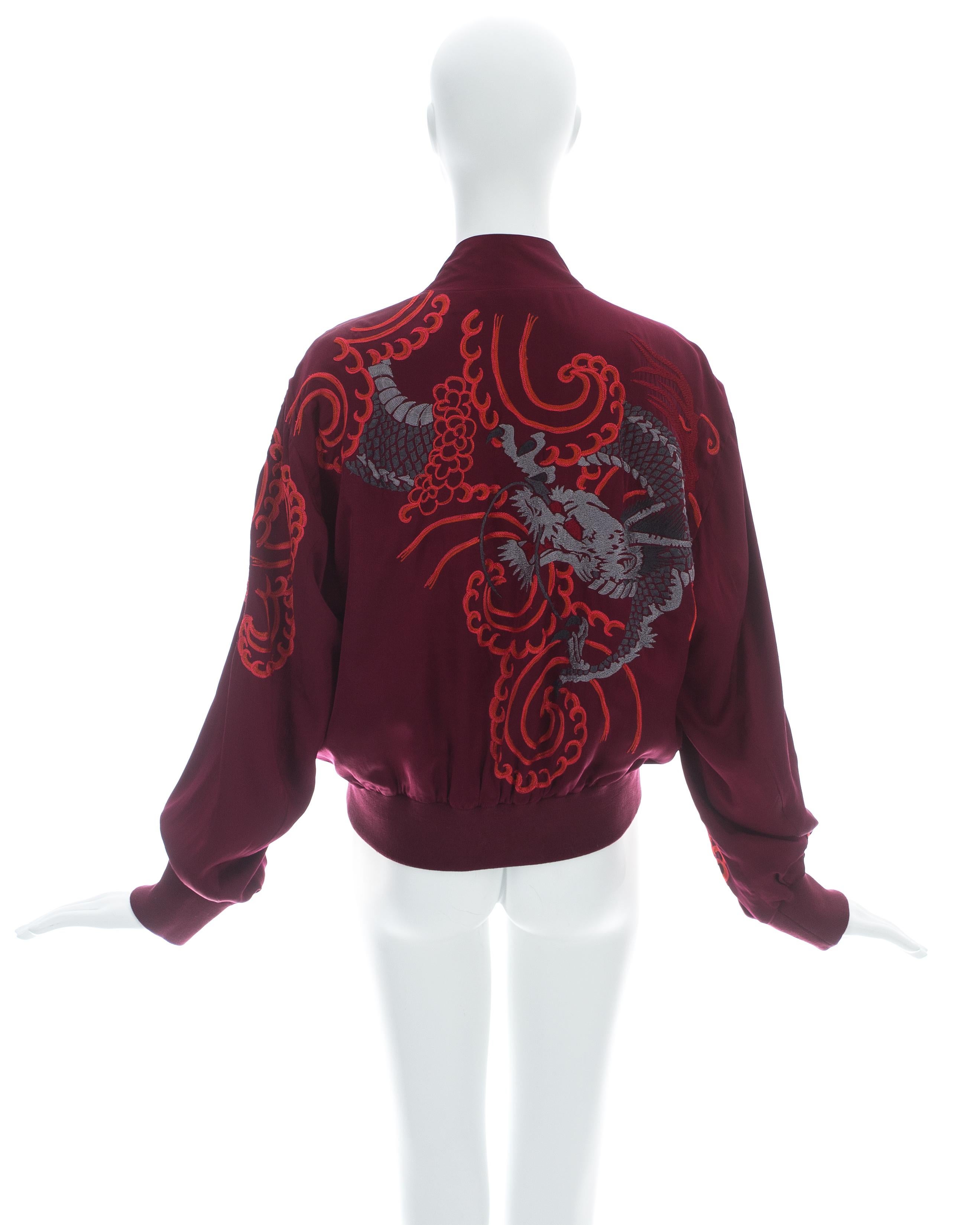 Gucci by Tom Ford red silk embroidered reversible bomber jacket, ca. 2001 In Good Condition For Sale In London, London