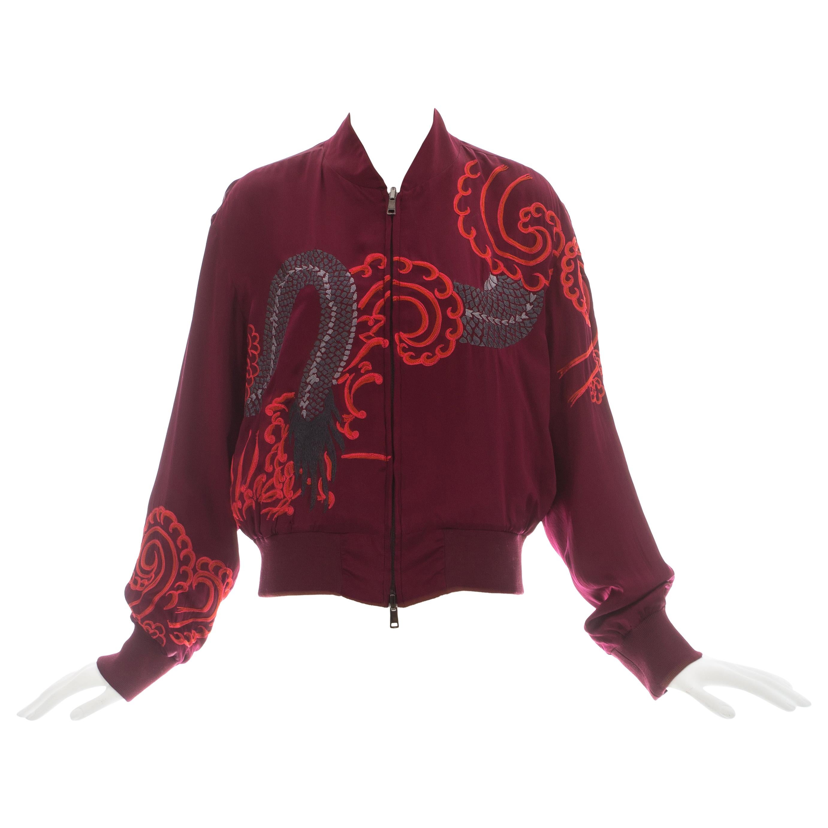 Gucci by Tom Ford red silk embroidered reversible bomber jacket, ca. 2001 For Sale