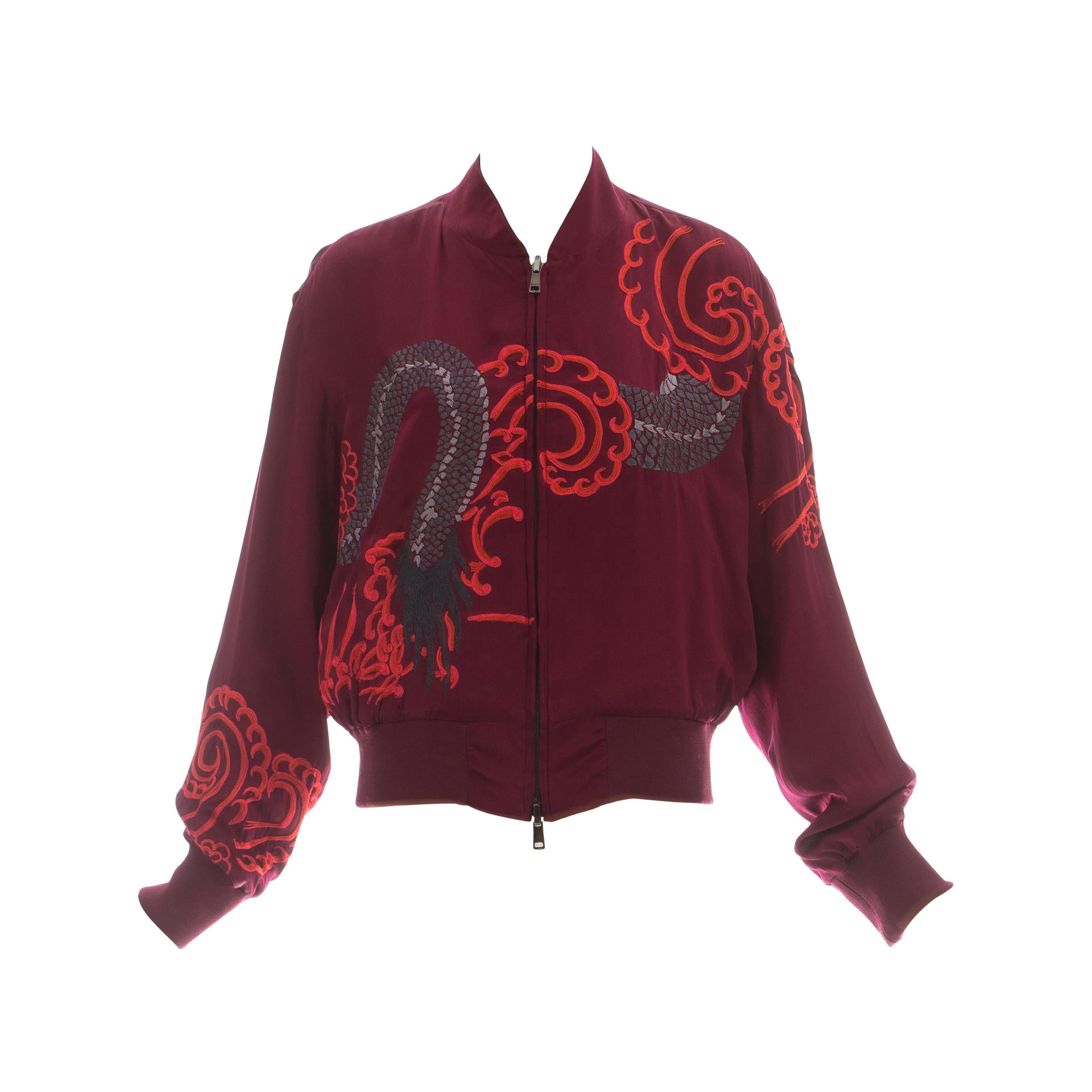 Gucci by Tom Ford red silk embroidered reversible bomber jacket, ss 2001