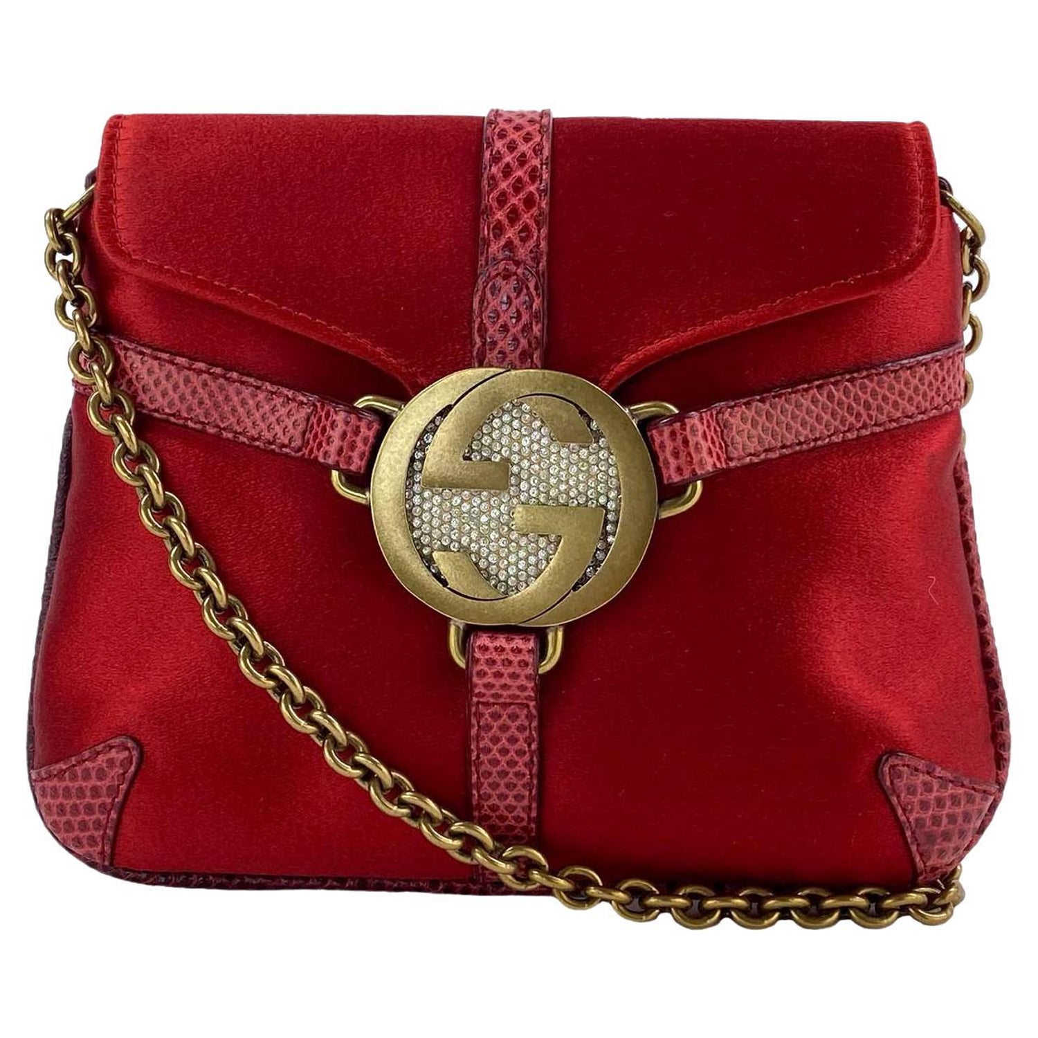 Gucci by Tom Ford Red Silk Rhinestone 'GG' Logo Reins Thong Mini Crossbody  Bag For Sale at 1stDibs