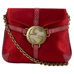 Gucci by Tom Ford Red Silk Rhinestone 'GG' Logo Reins Thong Mini Crossbody Bag